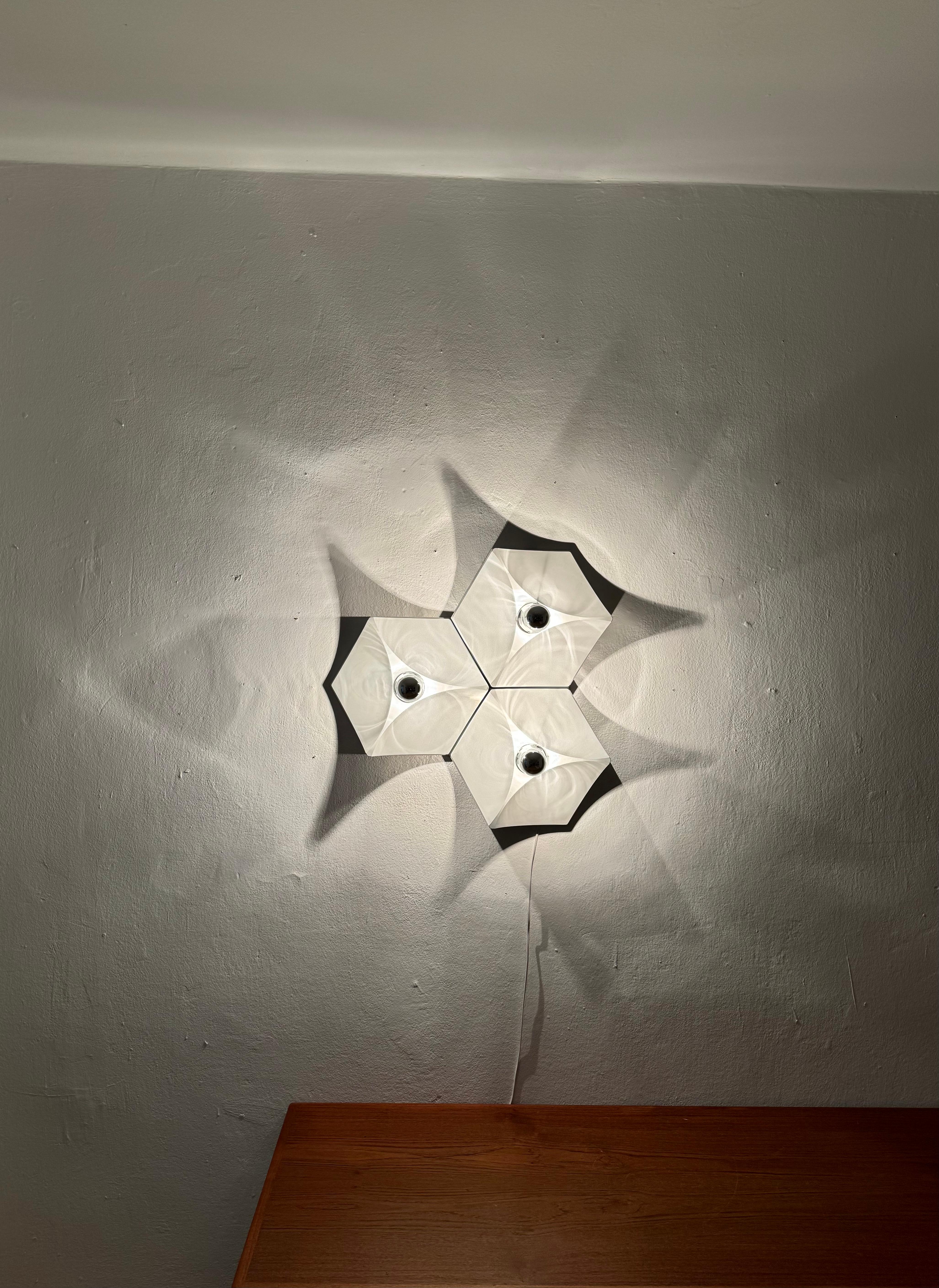 Set of 3 Space Age Plastic Wall or Flush Lamp by Hoffmeister Leuchten For Sale 3