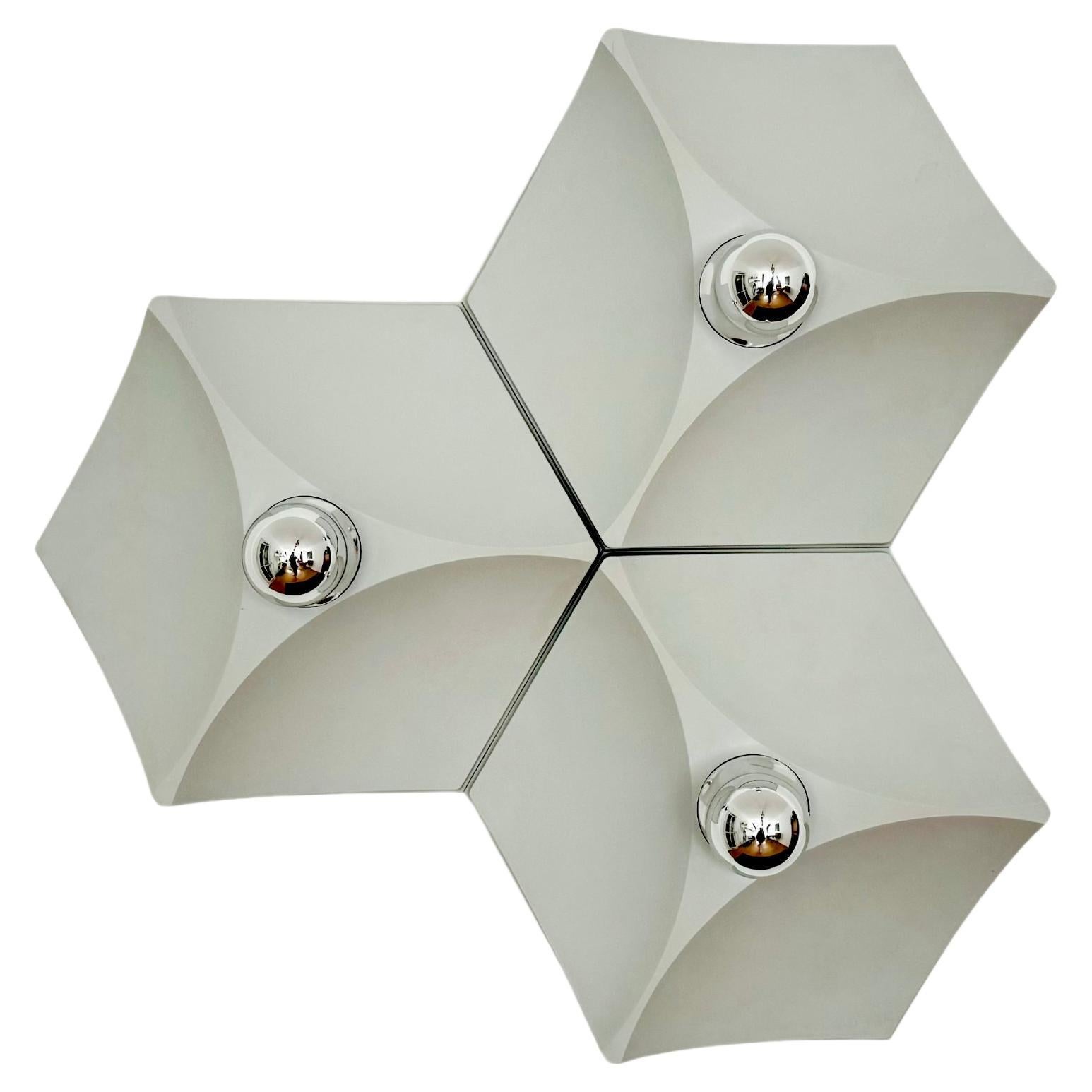 Set of 3 Space Age Plastic Wall or Flush Lamp by Hoffmeister Leuchten