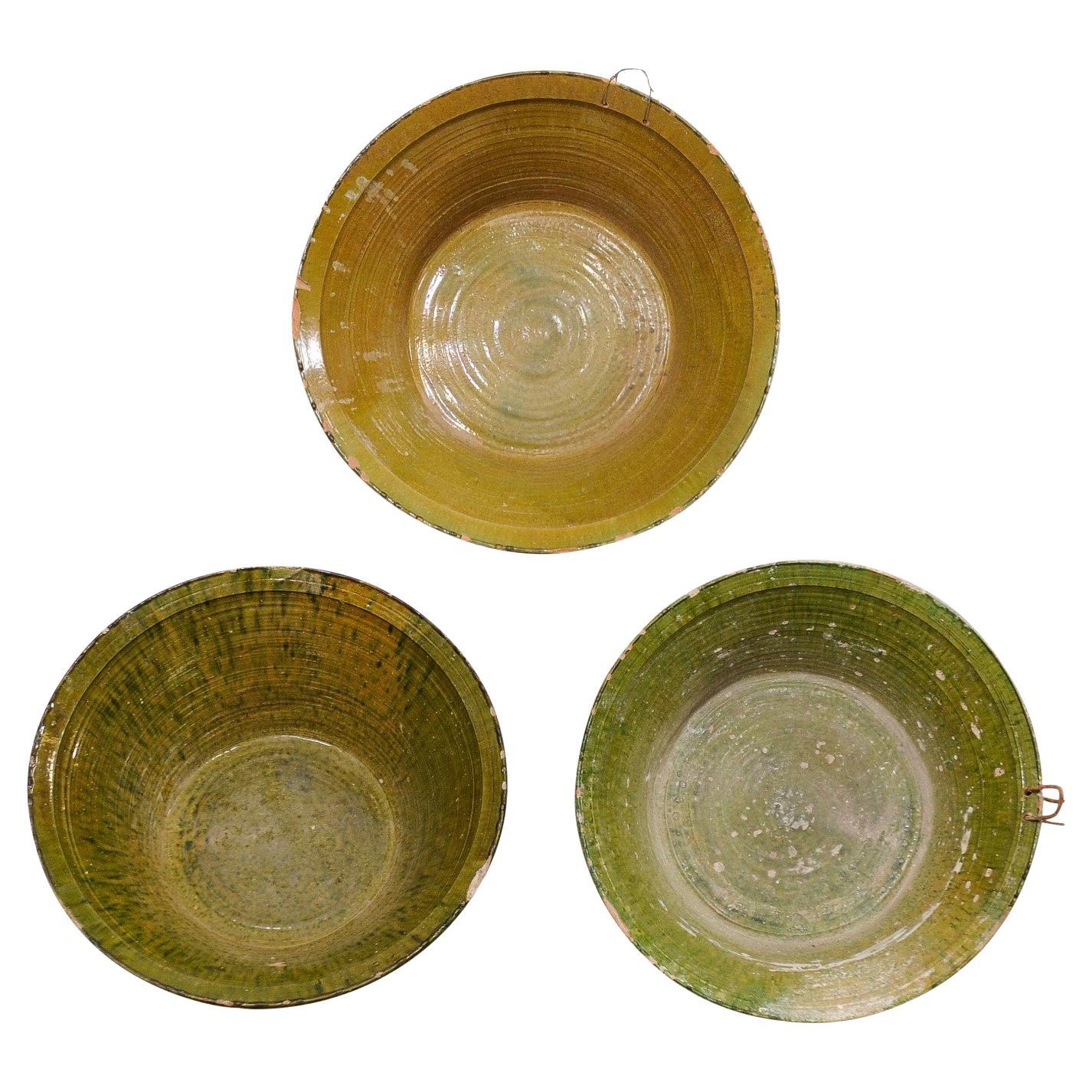 Set of 3 Spanish Antique Terracotta Bowls For Sale