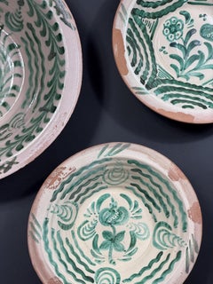 Set di 3 Lebrillos spagnoli Fajalauza con decorazione verde dipinta a mano