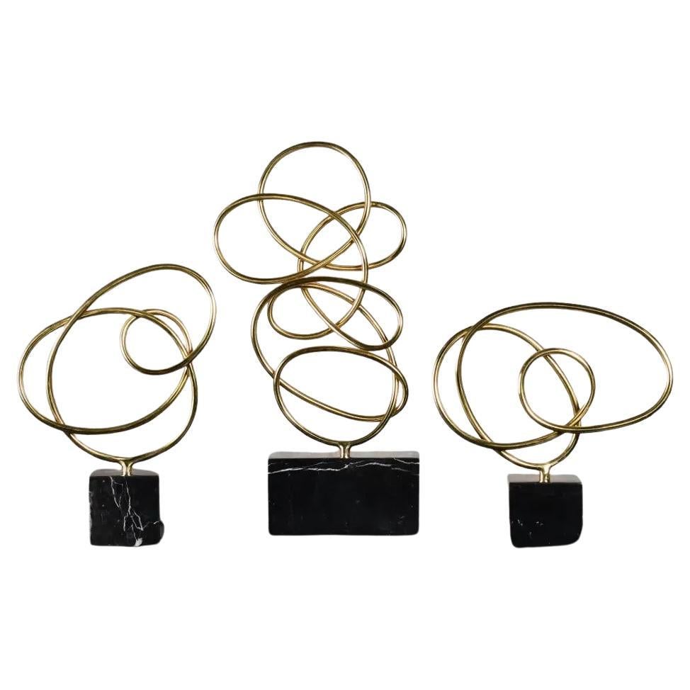 Set of 3 Spiral Sculptures in Brass, Contemporary Style