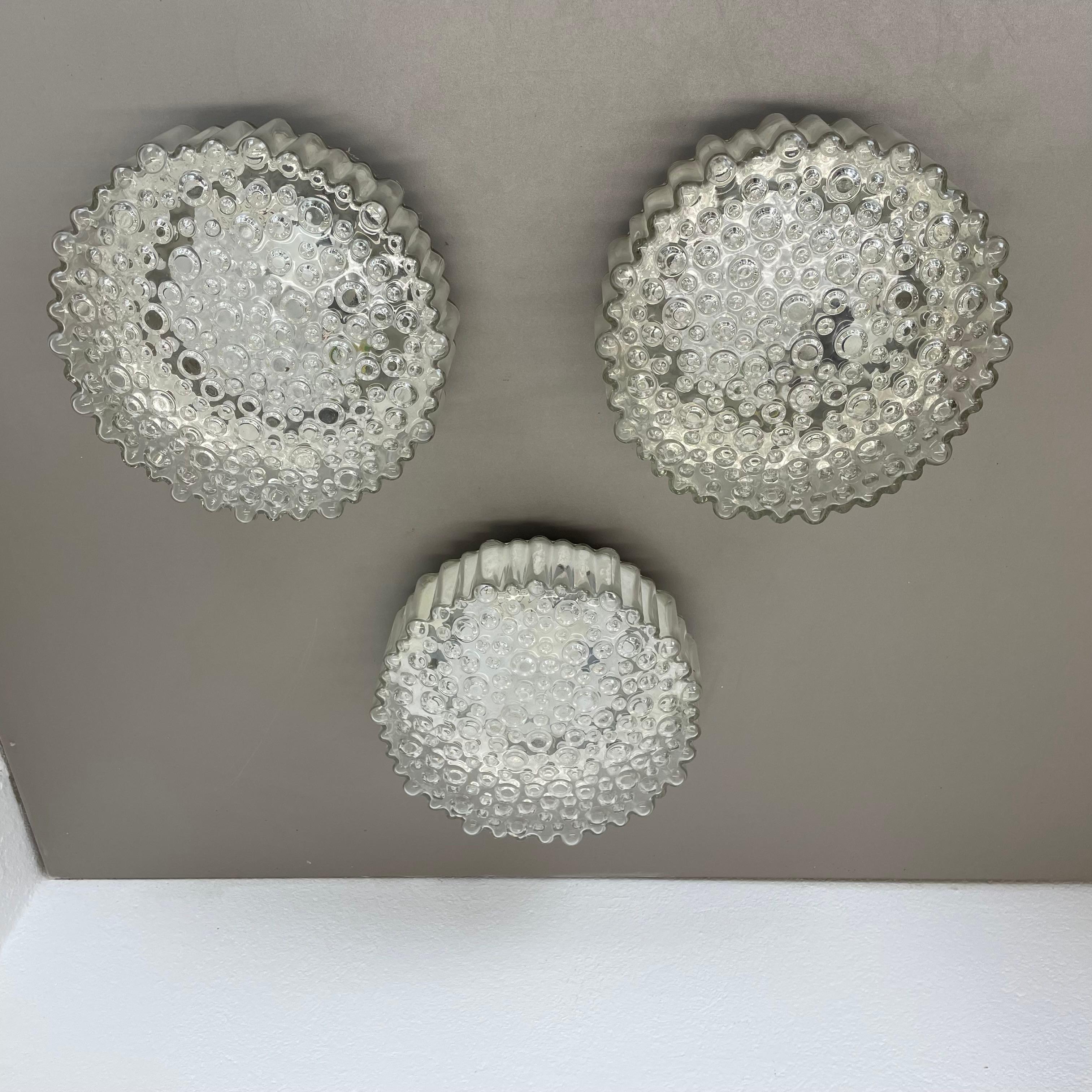 Space Age Set of 3 Sputnik Textured Bubble Wall Ceiling Light, Staff Leuchten Germany 1970 For Sale