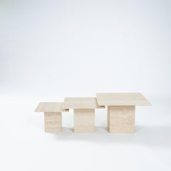 Set of 3 square travertine nesting coffee tables