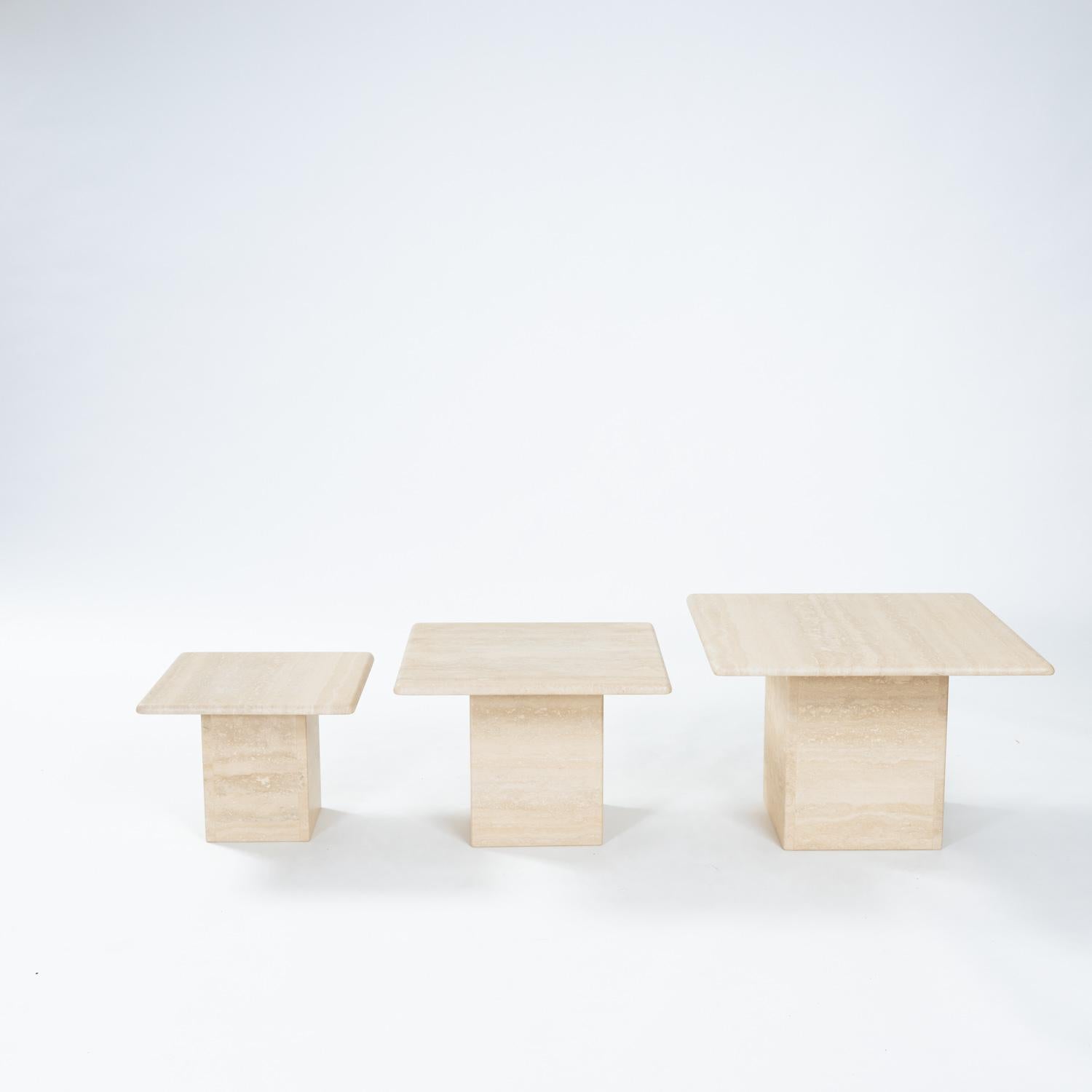 Italian Set of 3 square travertine nesting coffee tables 
