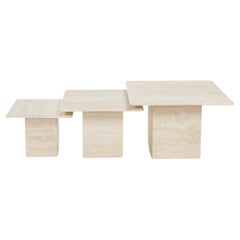 Set of 3 square travertine nesting coffee tables
