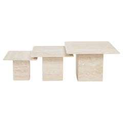 Set of 3 square travertine nesting coffee tables 