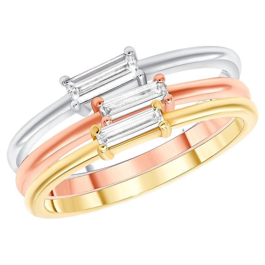 For Sale:  Set of 3 Stack-Able Baguette Diamond Rings in 14K Gold 0.30 Ct Tw
