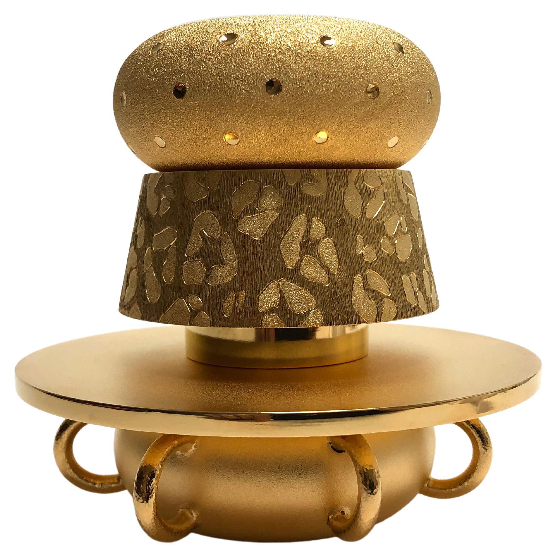  Gold-plated Set of 3 Stackable Candleholders Born to Be a Light, TOTEM N°1 For Sale