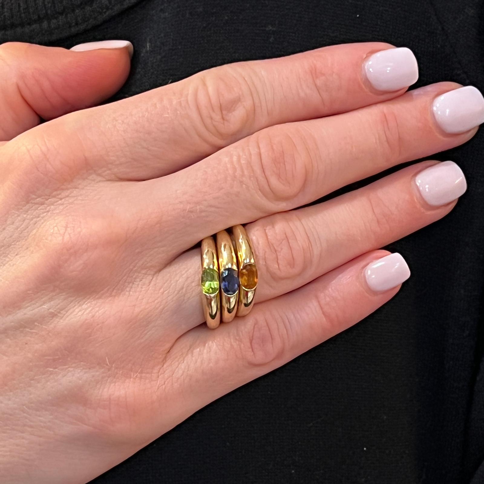 Round Cut Set of 3 Stacking Band Rings Iolite Citrine Peridot 18 Karat Yellow Gold Estate