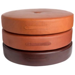 30"Ø Leather Drum Stacking Floor Cushion (Set of 3) by Moses Nadel