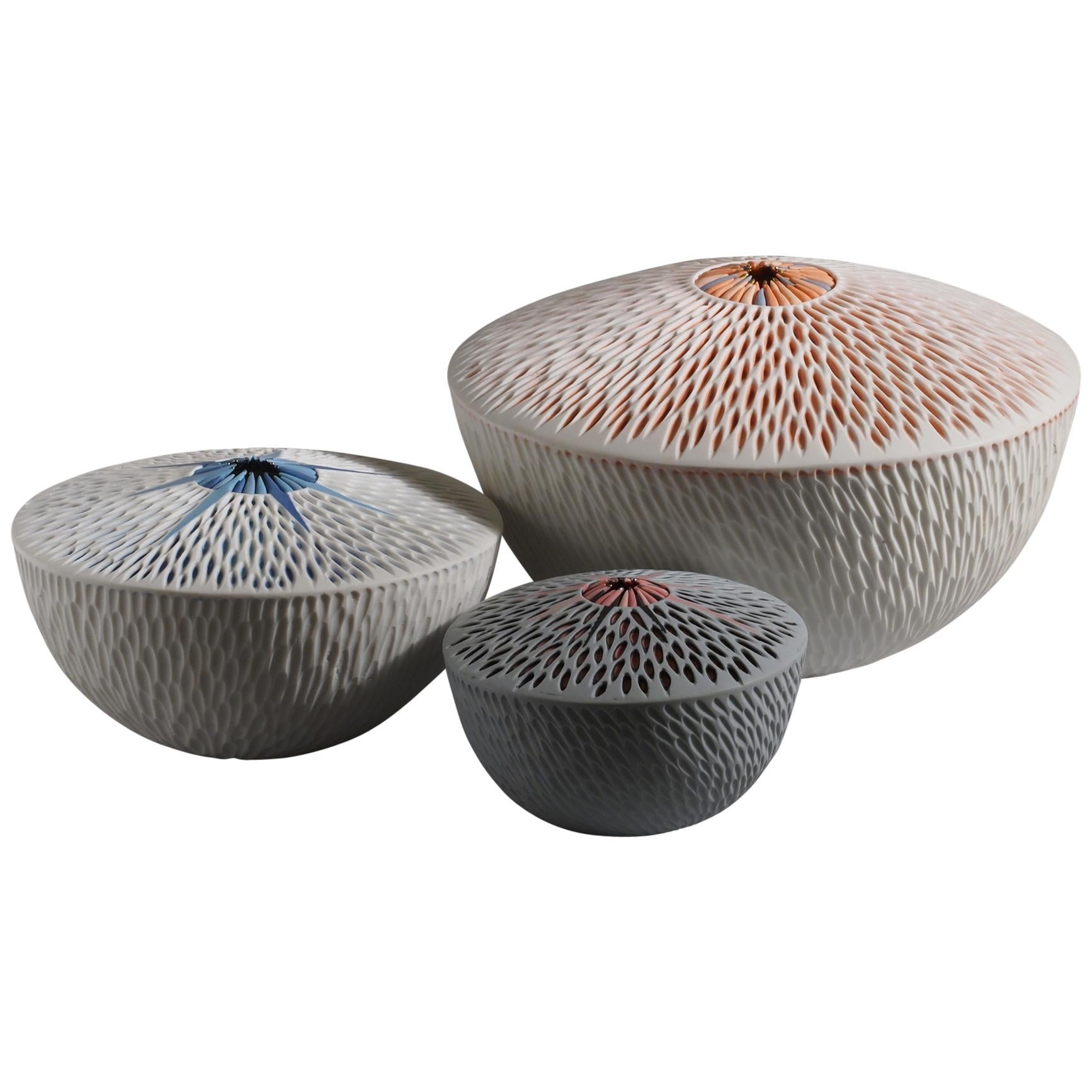 Set de 3 bols à étoile de mer en porcelaine italienne contemporaine du 21ème siècle Unique