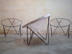 Set of 3 Steel Hoop 1950s Poolside Chairs with Hairpin Front Legs 'Narrow X'