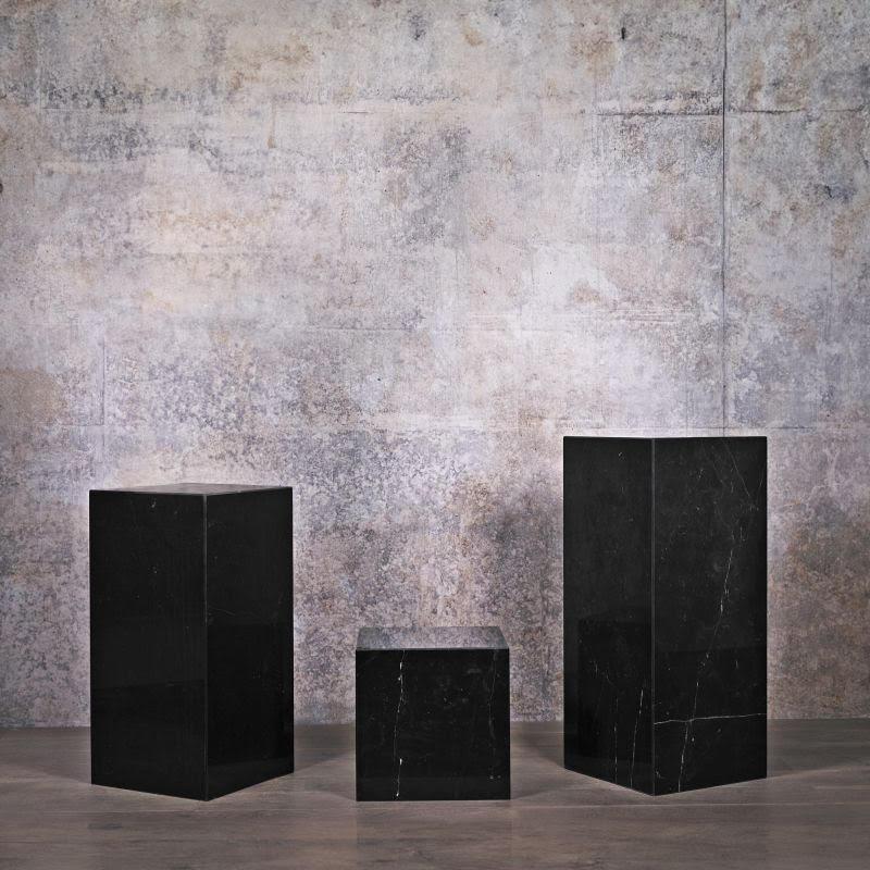 French Set of 3 Steles, Black Marble Columns, 20th Century. For Sale