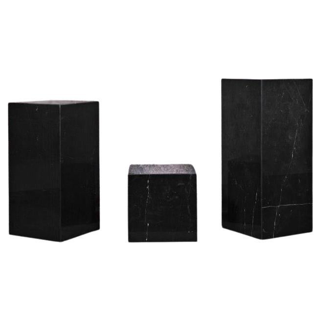 Set of 3 Steles, Black Marble Columns, 20th Century. For Sale
