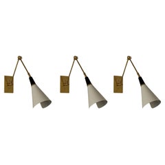 Set of 3 Stilnovo style Magari Kitchen Wall Lamps in Bronze, White and Brass