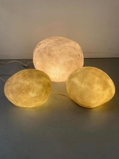 Set of 3 Stone Rocks Lamps by André Cazenave for Atelier A, France 1969