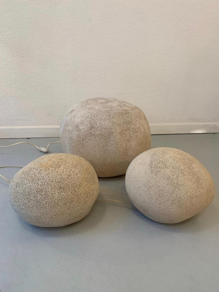 Mid-20th Century Set of 3 Stone Rocks Lamps by André Cazenave for Atelier A, France 1969