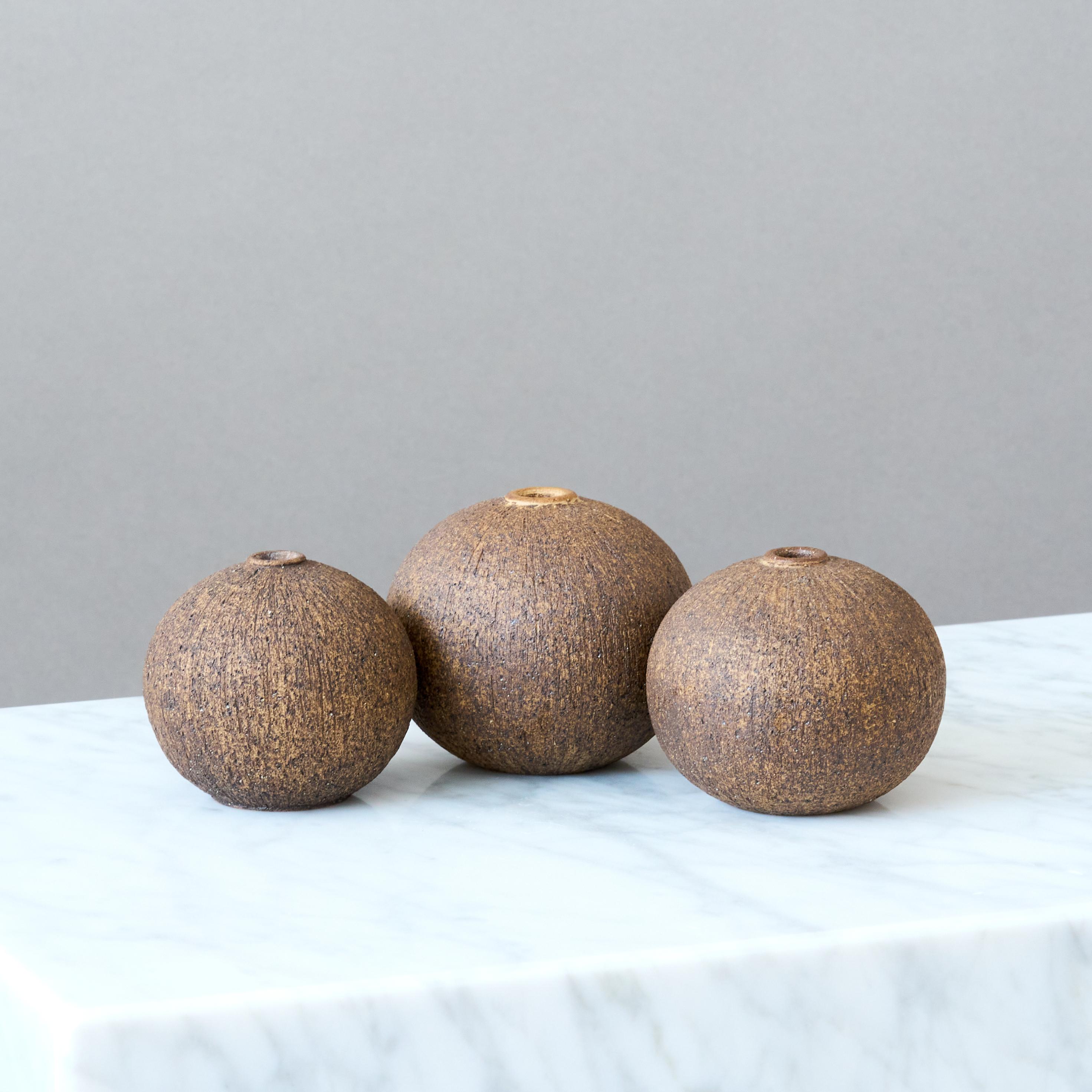 Swedish Set of 3 Stoneware Globe Vases by Nils Allan Johannesson, Sweden, 1960s. For Sale