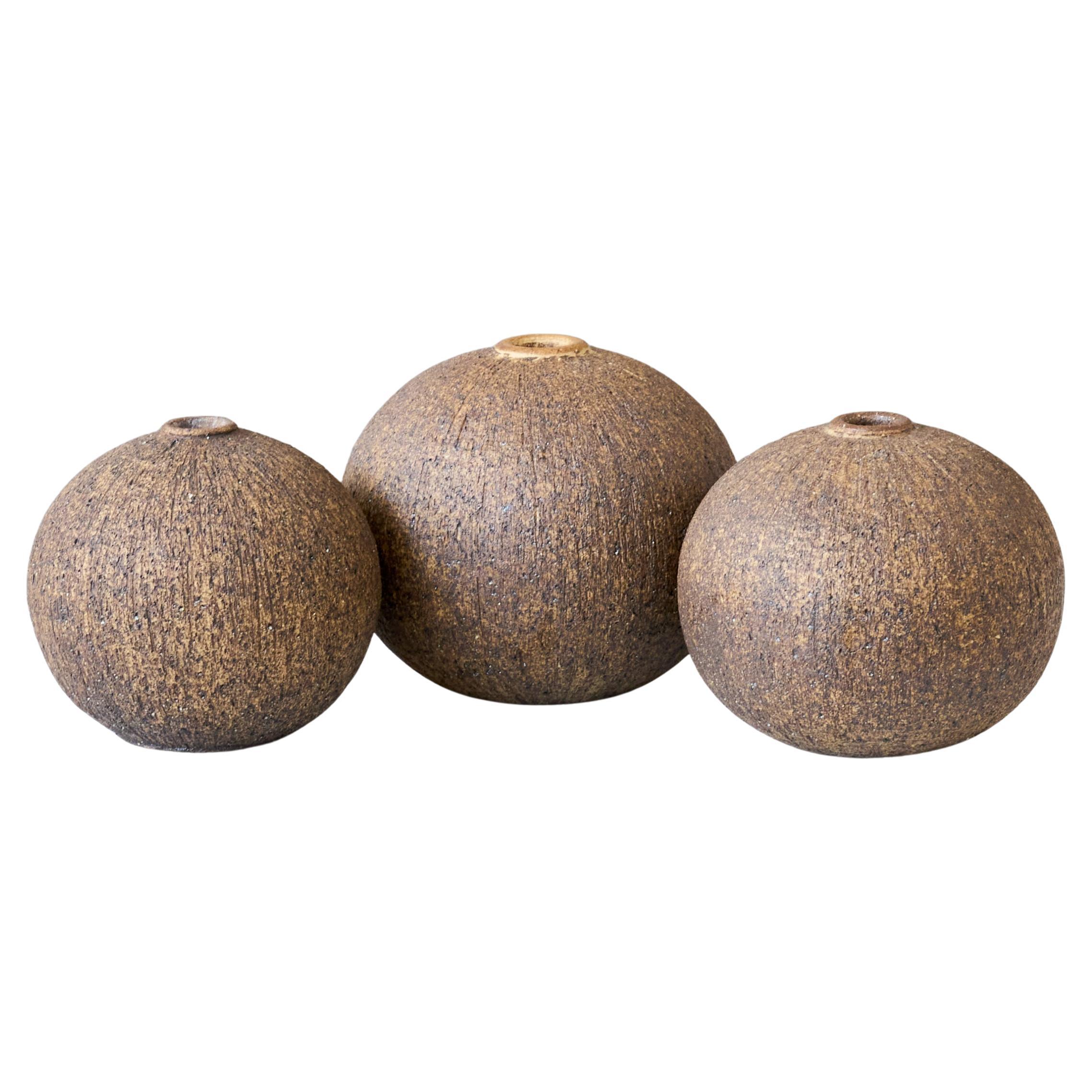 Set of 3 Stoneware Globe Vases by Nils Allan Johannesson, Sweden, 1960s. For Sale