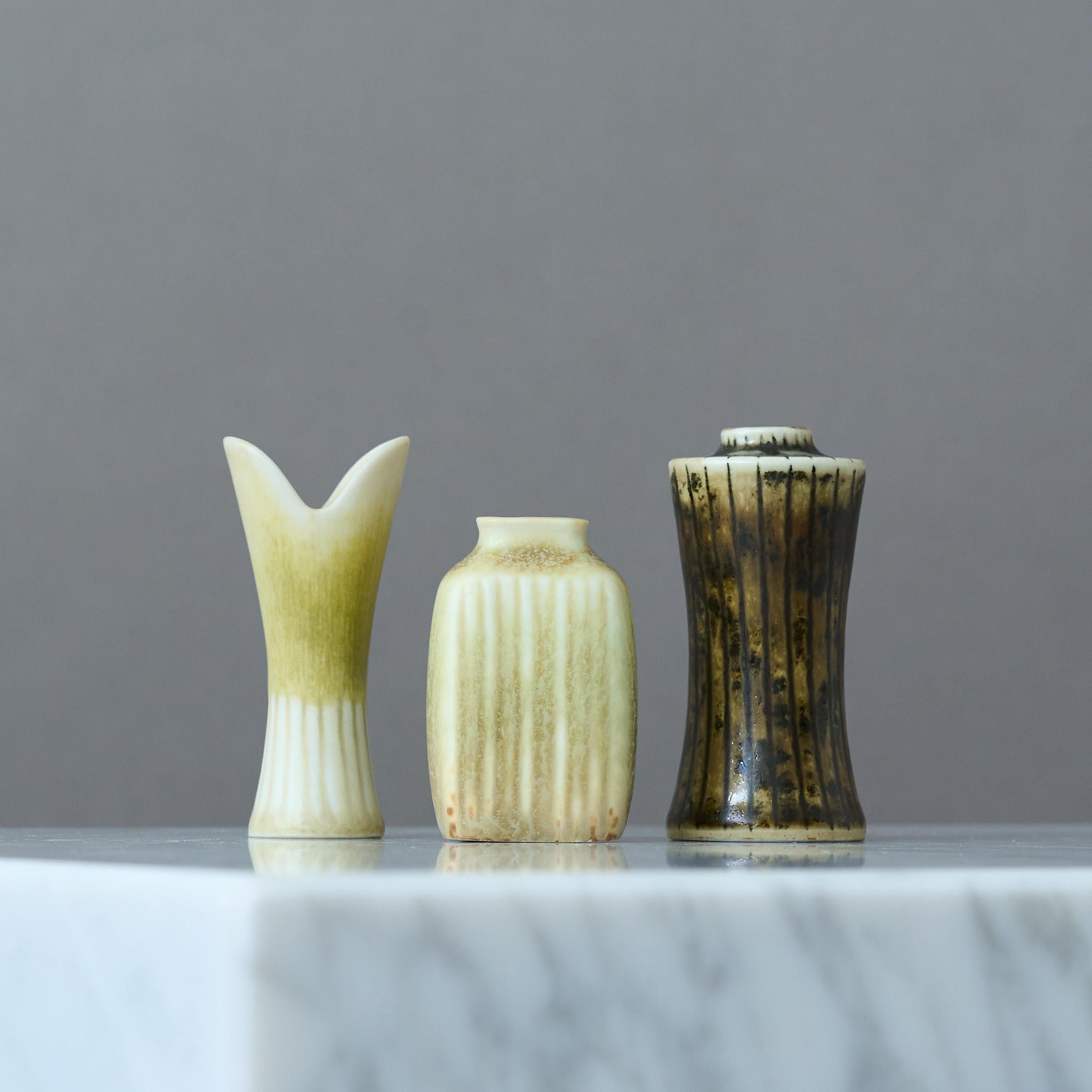 Swedish Set of 3 Stoneware Miniature Vases by Nylund & Stålhane. Rörstrand, Sweden 1950s For Sale