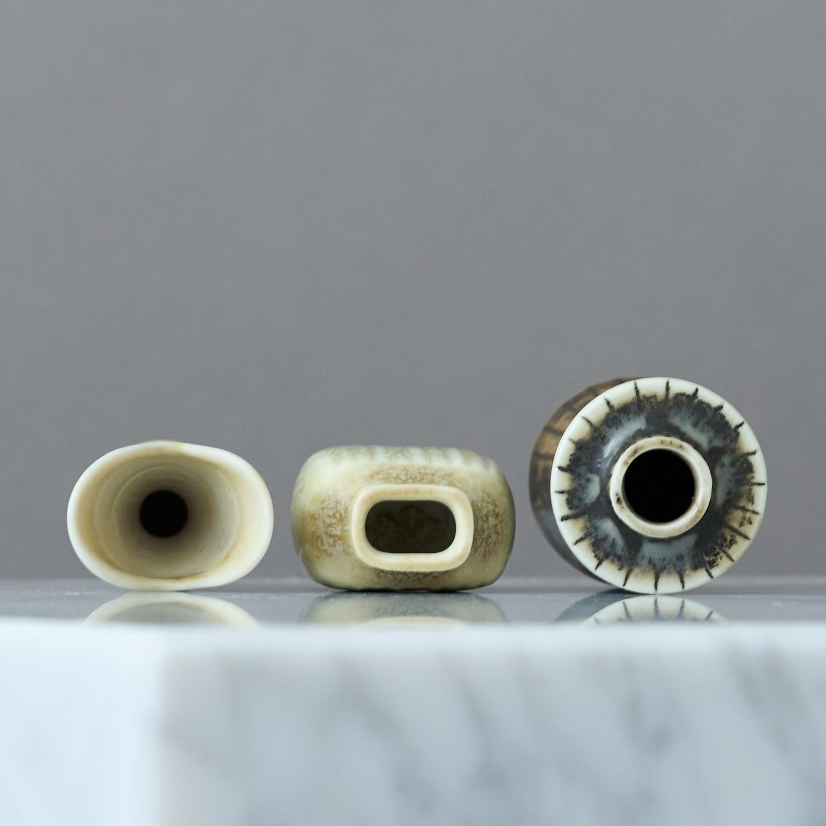 20th Century Set of 3 Stoneware Miniature Vases by Nylund & Stålhane. Rörstrand, Sweden 1950s For Sale
