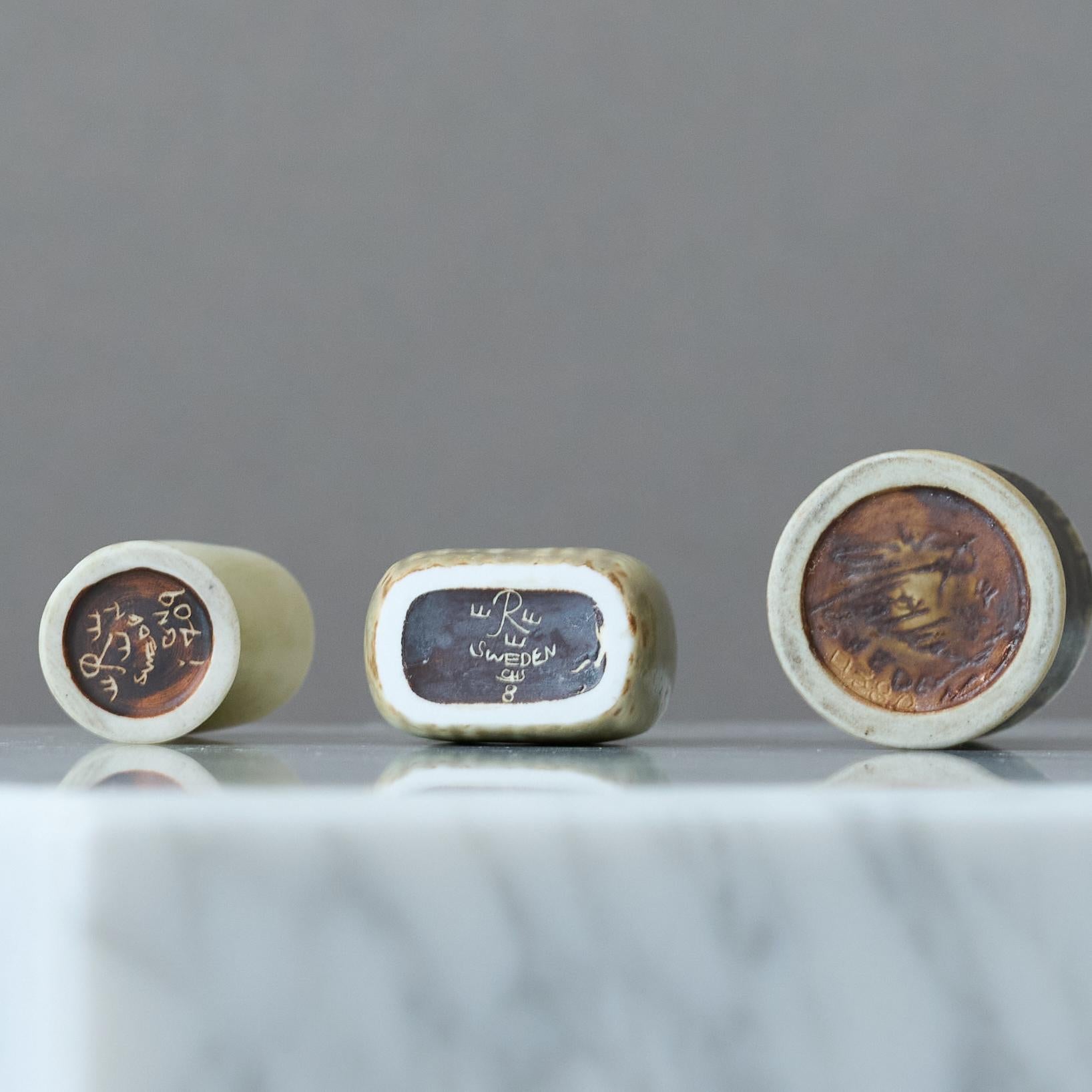 Ceramic Set of 3 Stoneware Miniature Vases by Nylund & Stålhane. Rörstrand, Sweden 1950s For Sale