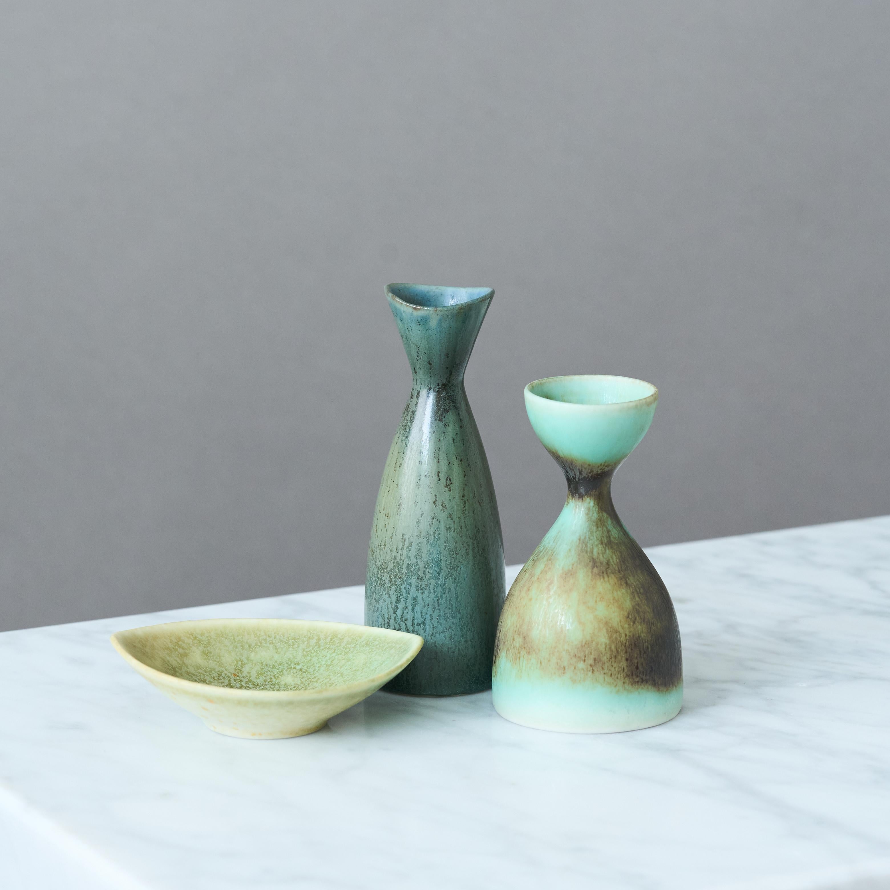 Scandinavian Modern Set of 3 Stoneware Miniatures by Carl-Harry Stålhane, Rörstrand, Sweden, 1950s For Sale