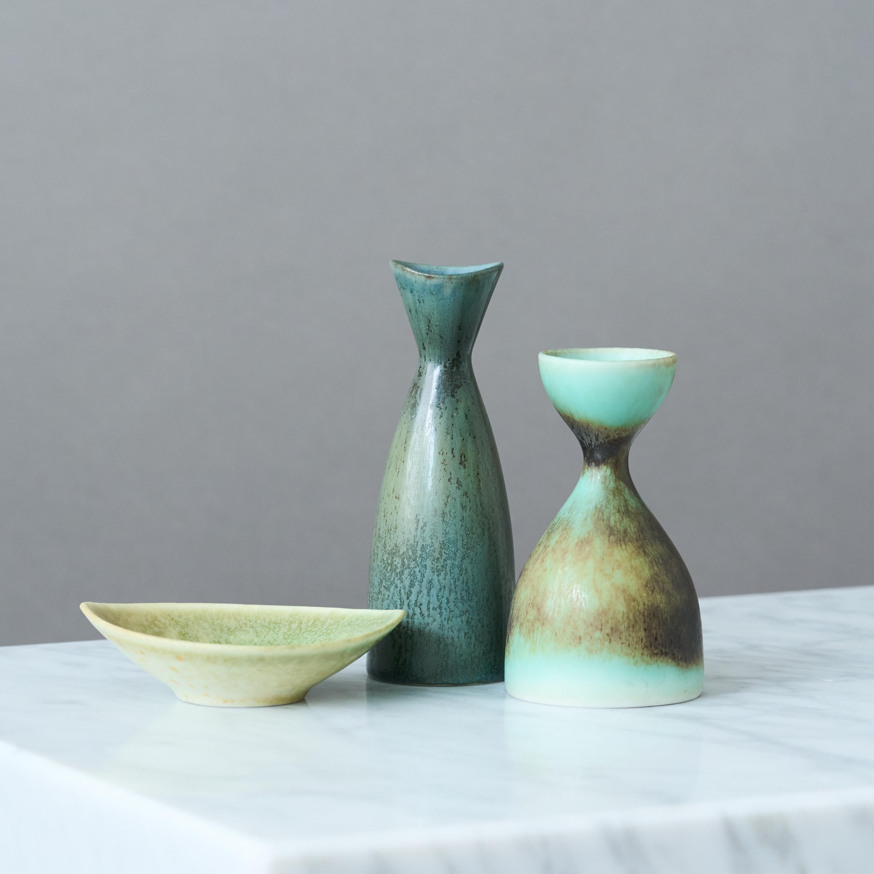Swedish Set of 3 Stoneware Miniatures by Carl-Harry Stålhane, Rörstrand, Sweden, 1950s For Sale