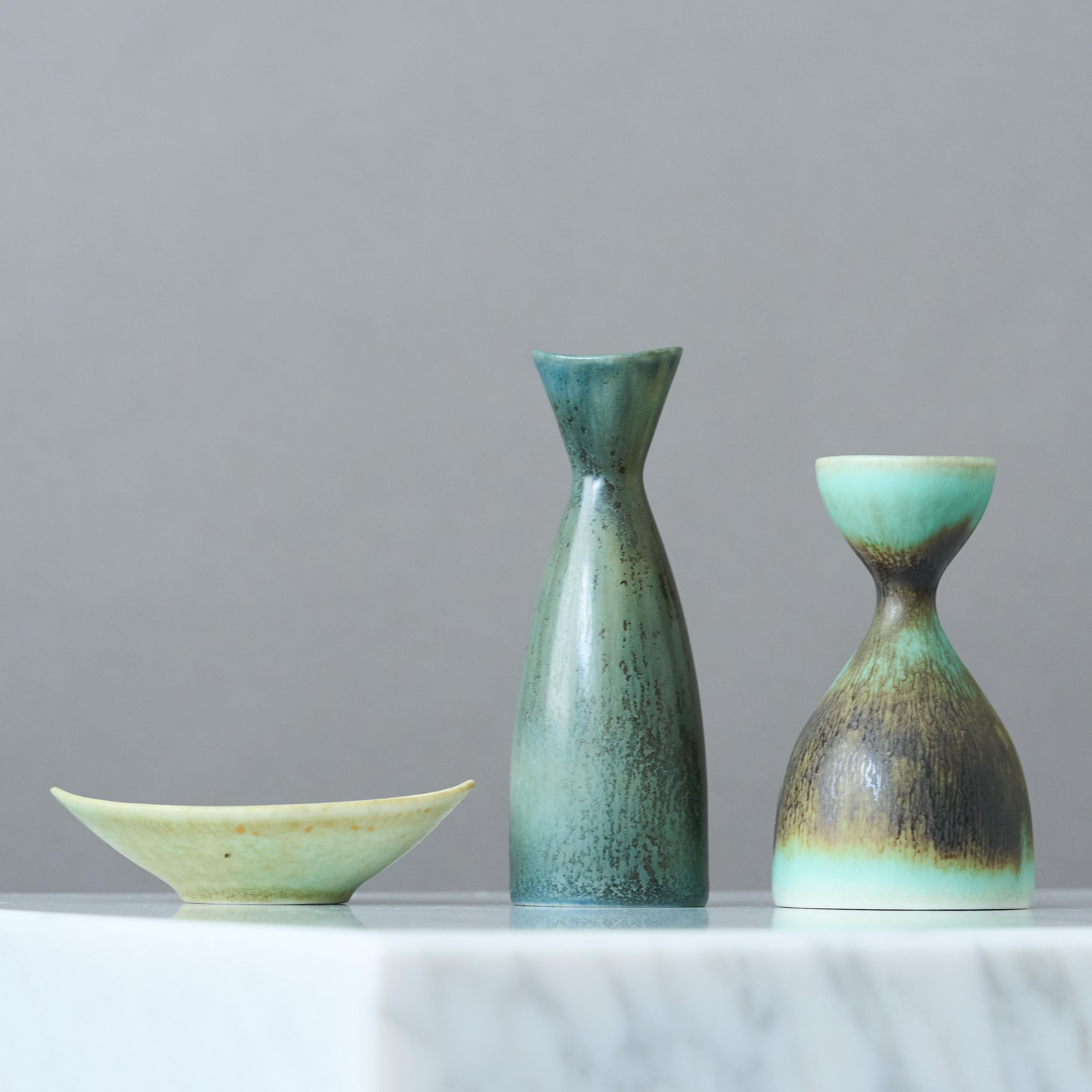 Glazed Set of 3 Stoneware Miniatures by Carl-Harry Stålhane, Rörstrand, Sweden, 1950s For Sale