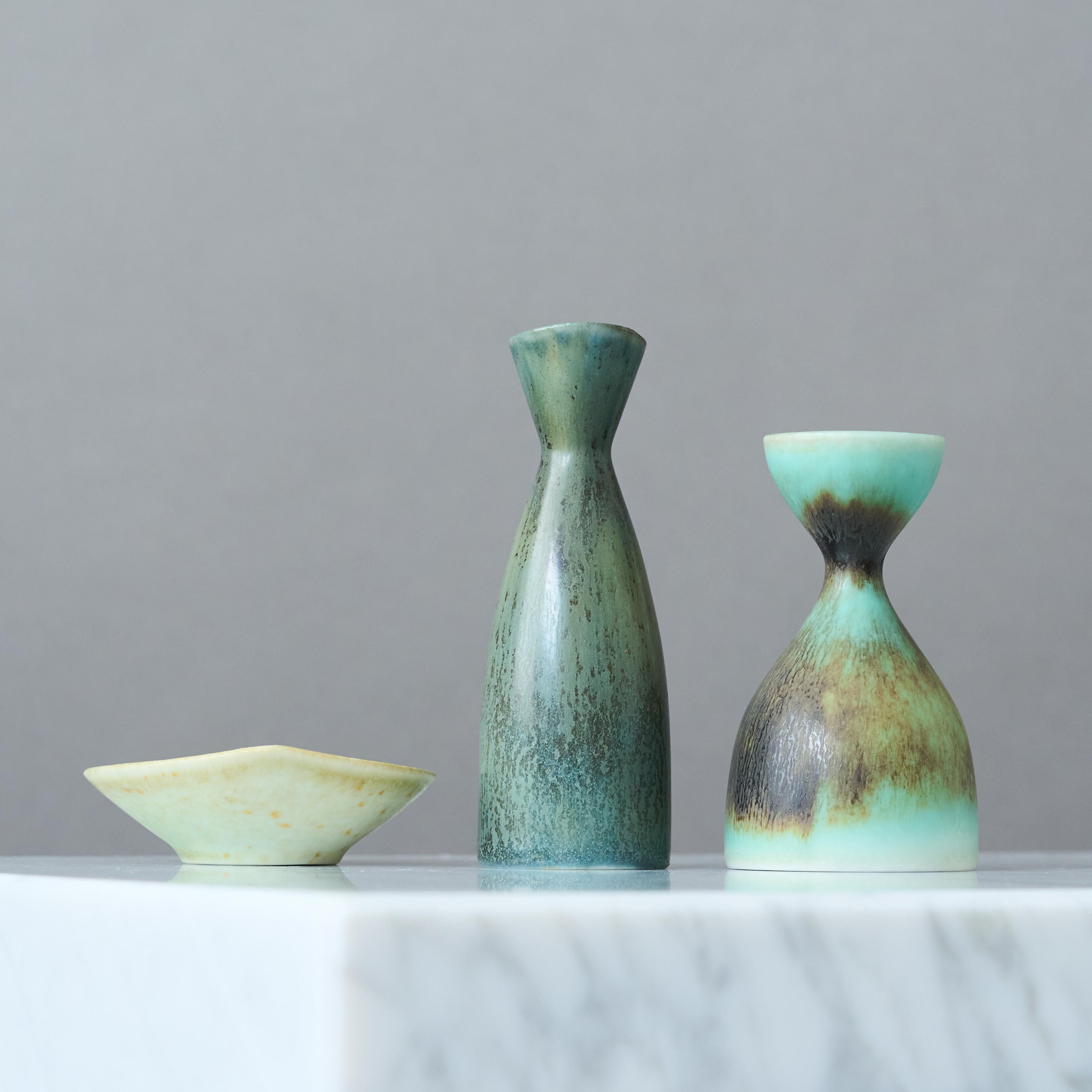 Set of 3 Stoneware Miniatures by Carl-Harry Stålhane, Rörstrand, Sweden, 1950s In Good Condition For Sale In Malmö, SE