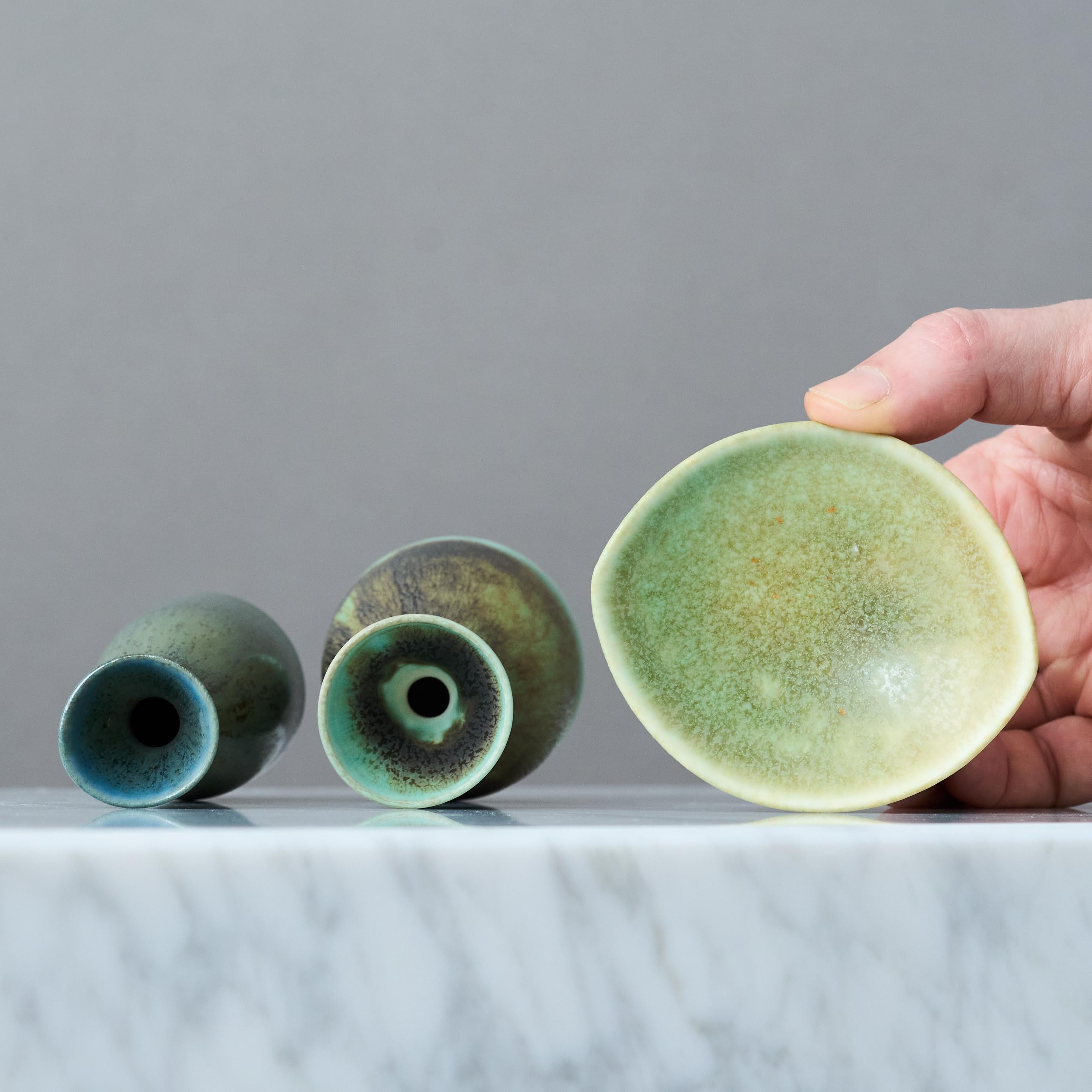20th Century Set of 3 Stoneware Miniatures by Carl-Harry Stålhane, Rörstrand, Sweden, 1950s For Sale