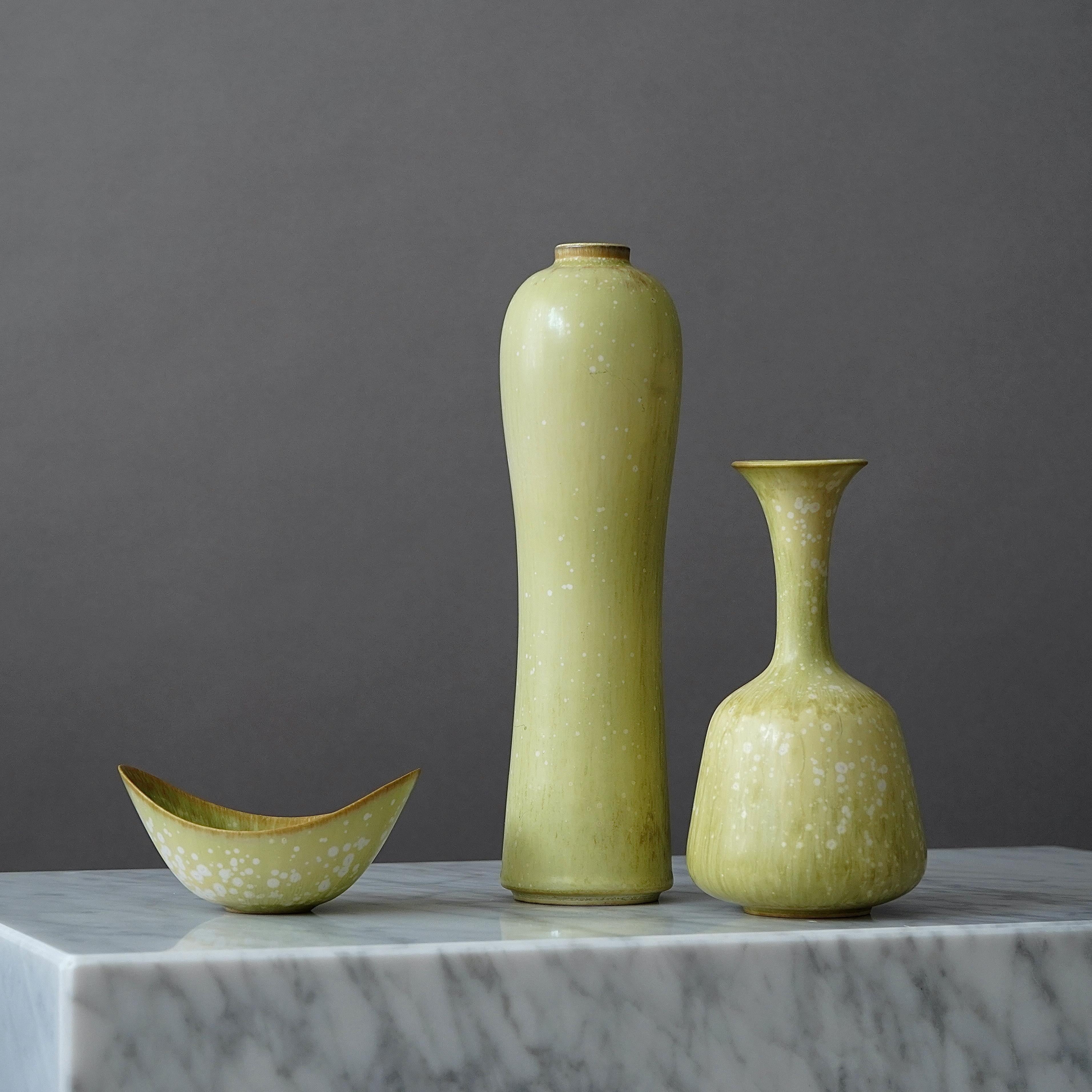 20th Century Set of 3 Stoneware Vases by Gunnar Nylund for Rorstrand, Sweden, 1950s For Sale