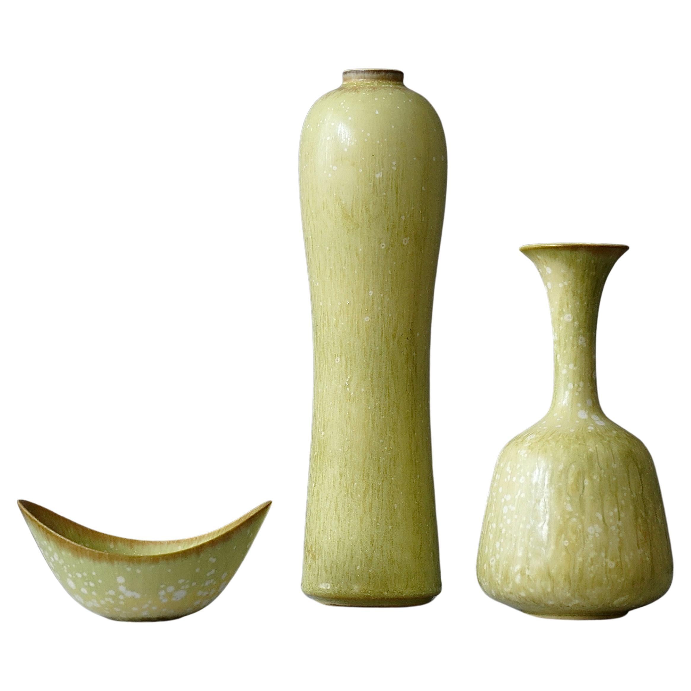 Ensemble de 3 vases en grès par Gunnar Nylund pour Rorstrand, Suède, années 1950