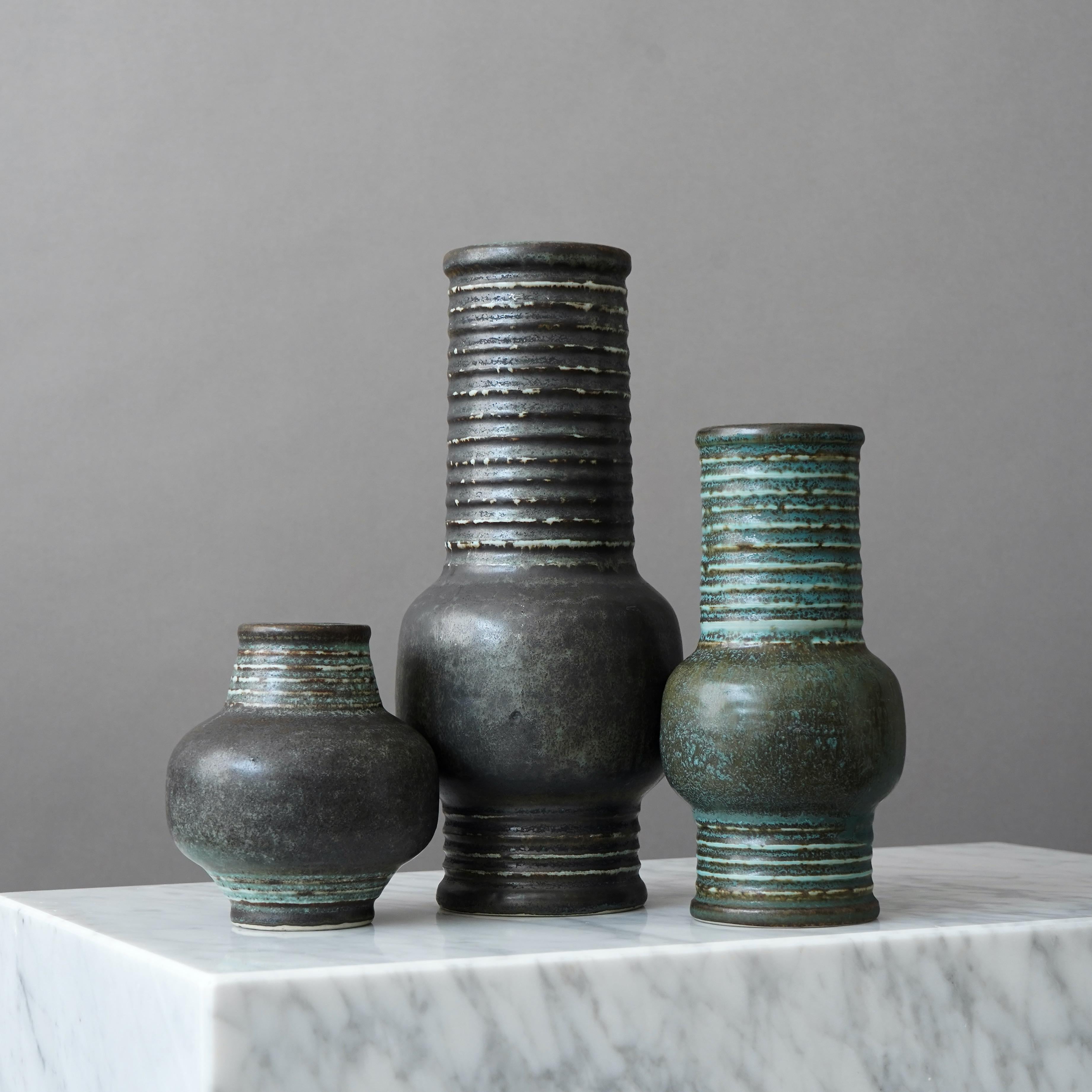 Set of 3 Stoneware Vases by Gunnar Nylund for Rorstrand, Sweden, 1960s In Good Condition For Sale In Malmö, SE