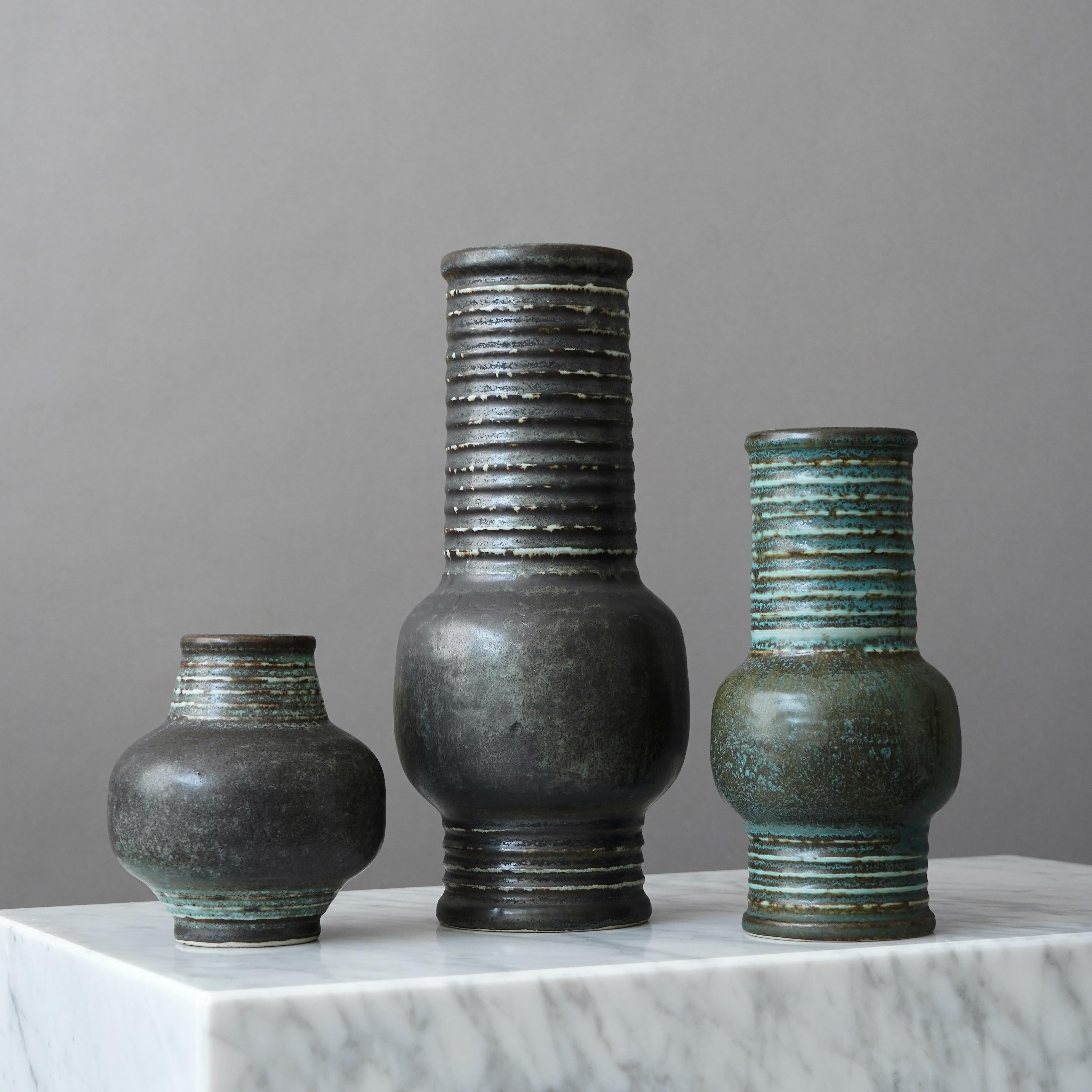 20th Century Set of 3 Stoneware Vases by Gunnar Nylund for Rorstrand, Sweden, 1960s For Sale