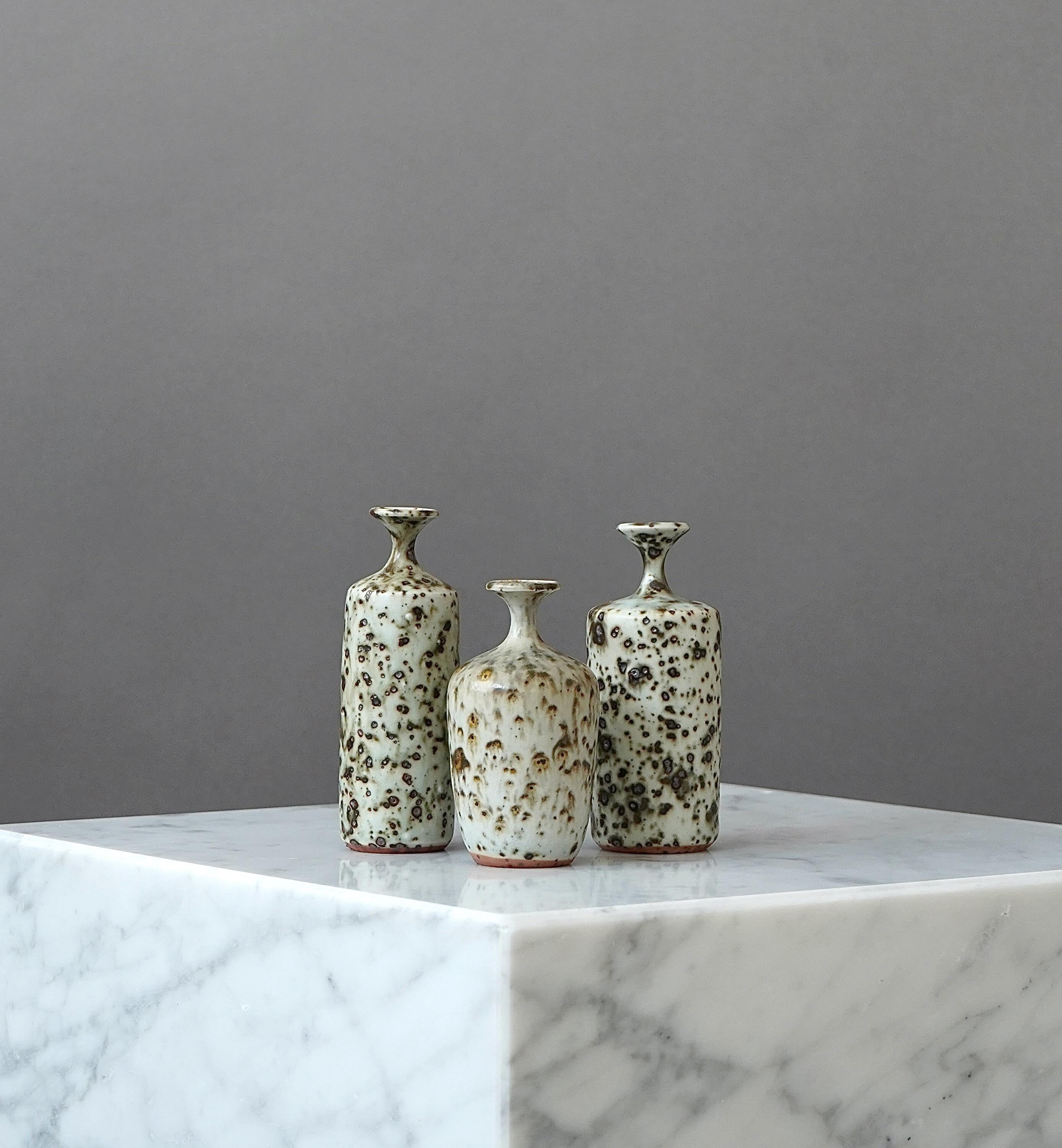 Ceramic Set of 3 Stoneware Vases by Swedish Ceramist Rolf Palm, 1973 For Sale