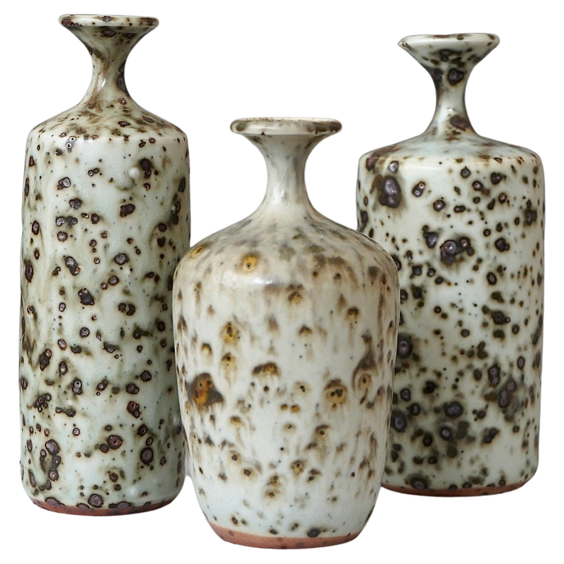 Set of 3 Stoneware Vases by Swedish Ceramist Rolf Palm, 1973 For Sale
