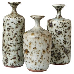Vintage Set of 3 Stoneware Vases by Swedish Ceramist Rolf Palm, 1973