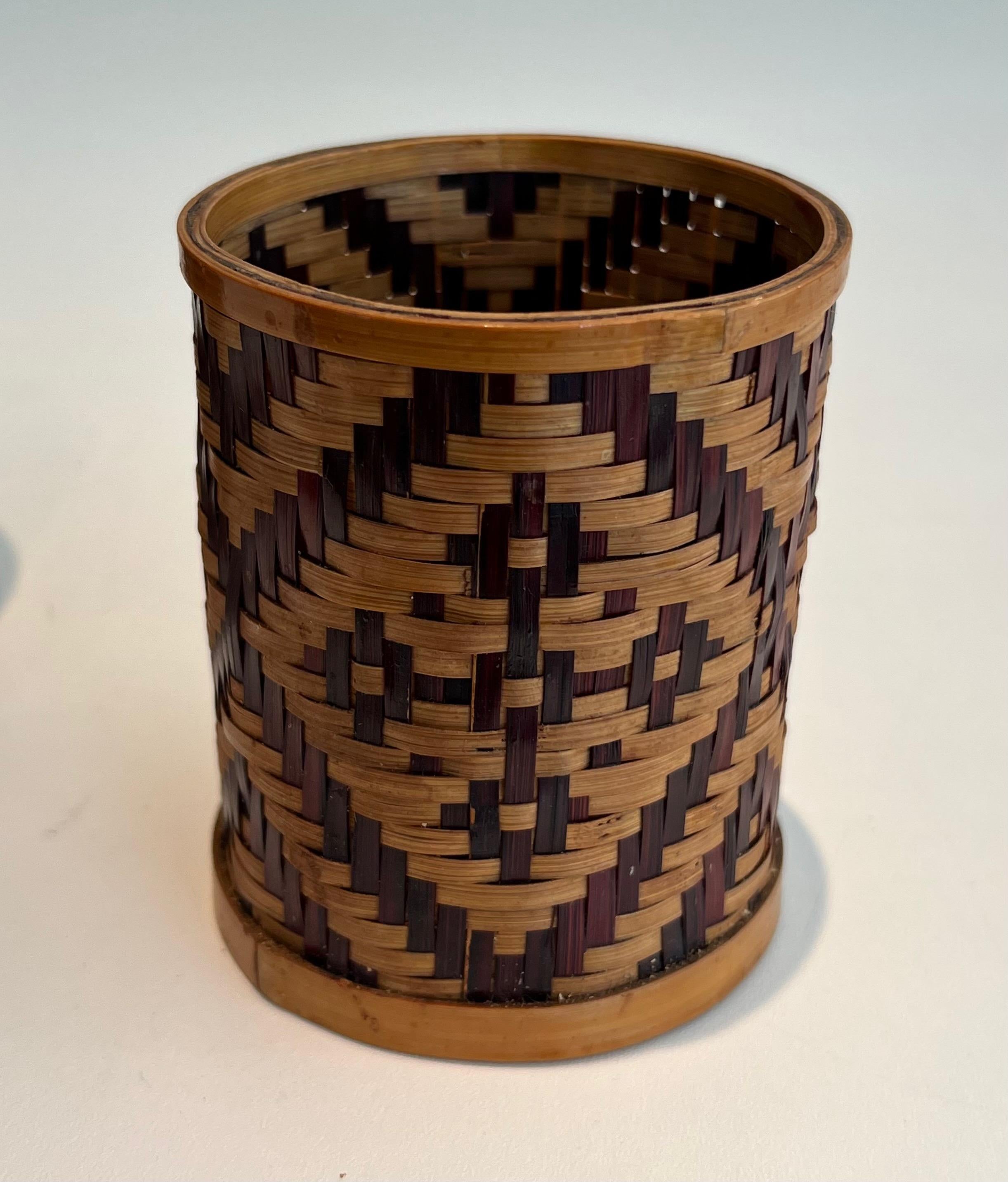 Straw Set of 3 straw marquetry pen pots. Pots can fit into each other. French work.