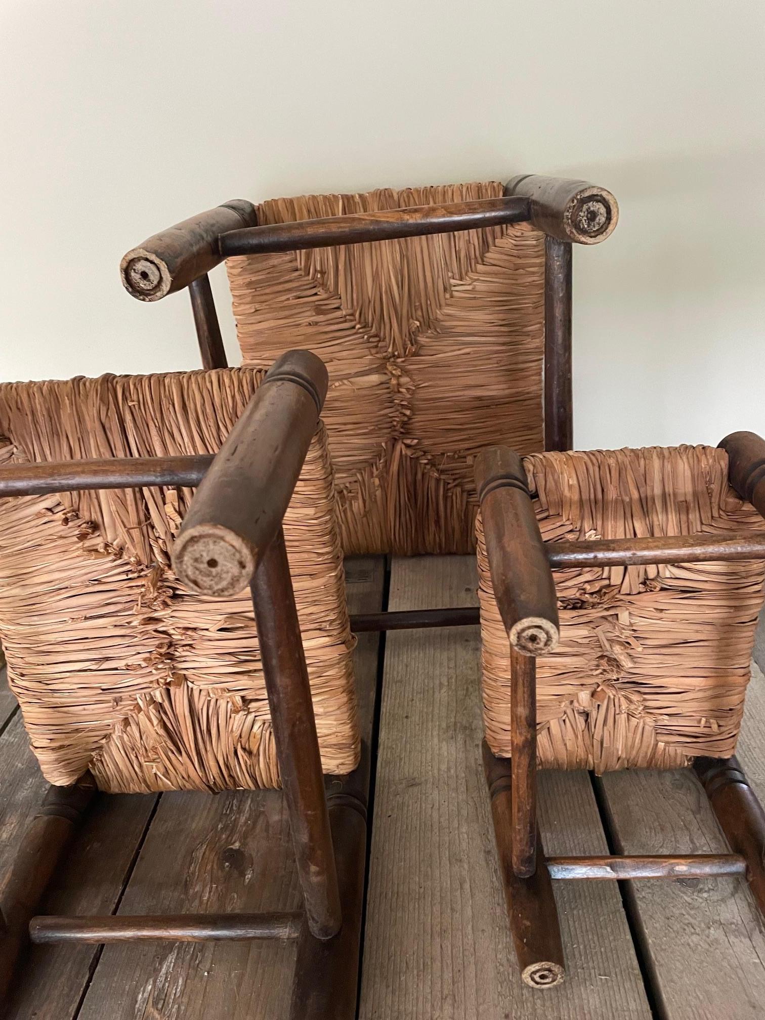 Ensemble de 3 tabourets en paille en vente 2