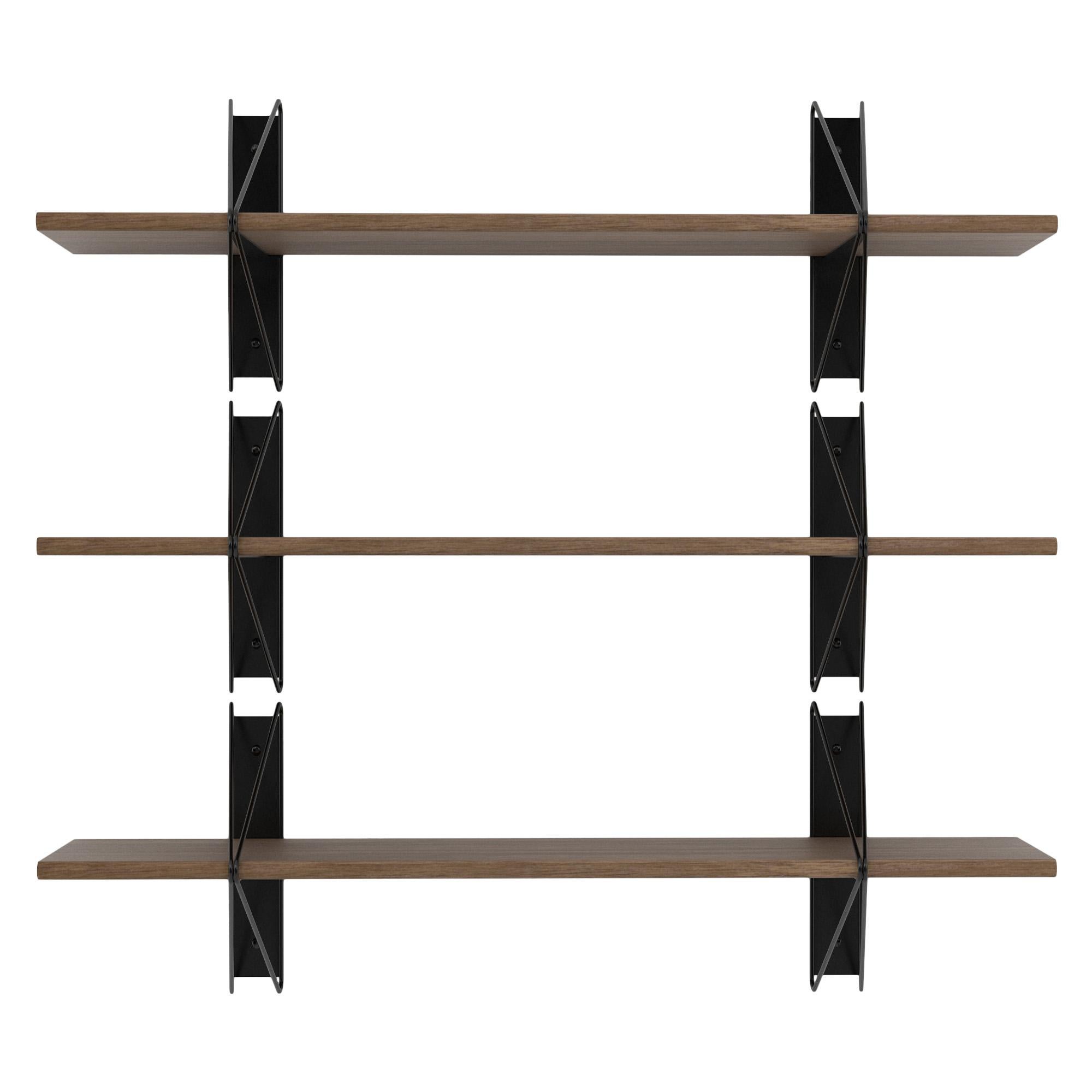 American Set of 3 Strut Shelves from Souda, 52in, Black Brackets and Shelves, In Stock For Sale