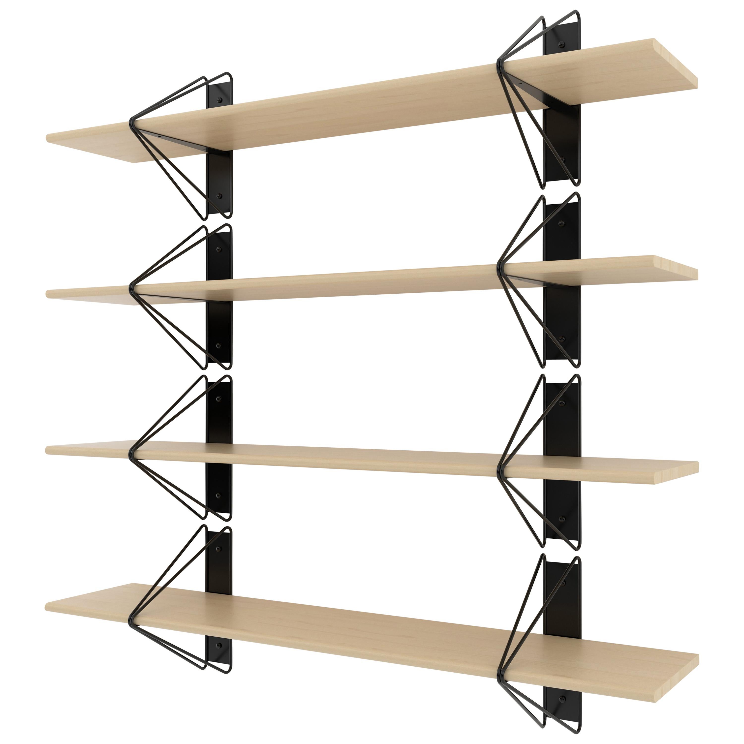 Modern Set of 3 Strut Shelves from Souda, 52in, Black and Maple, Made to Order For Sale