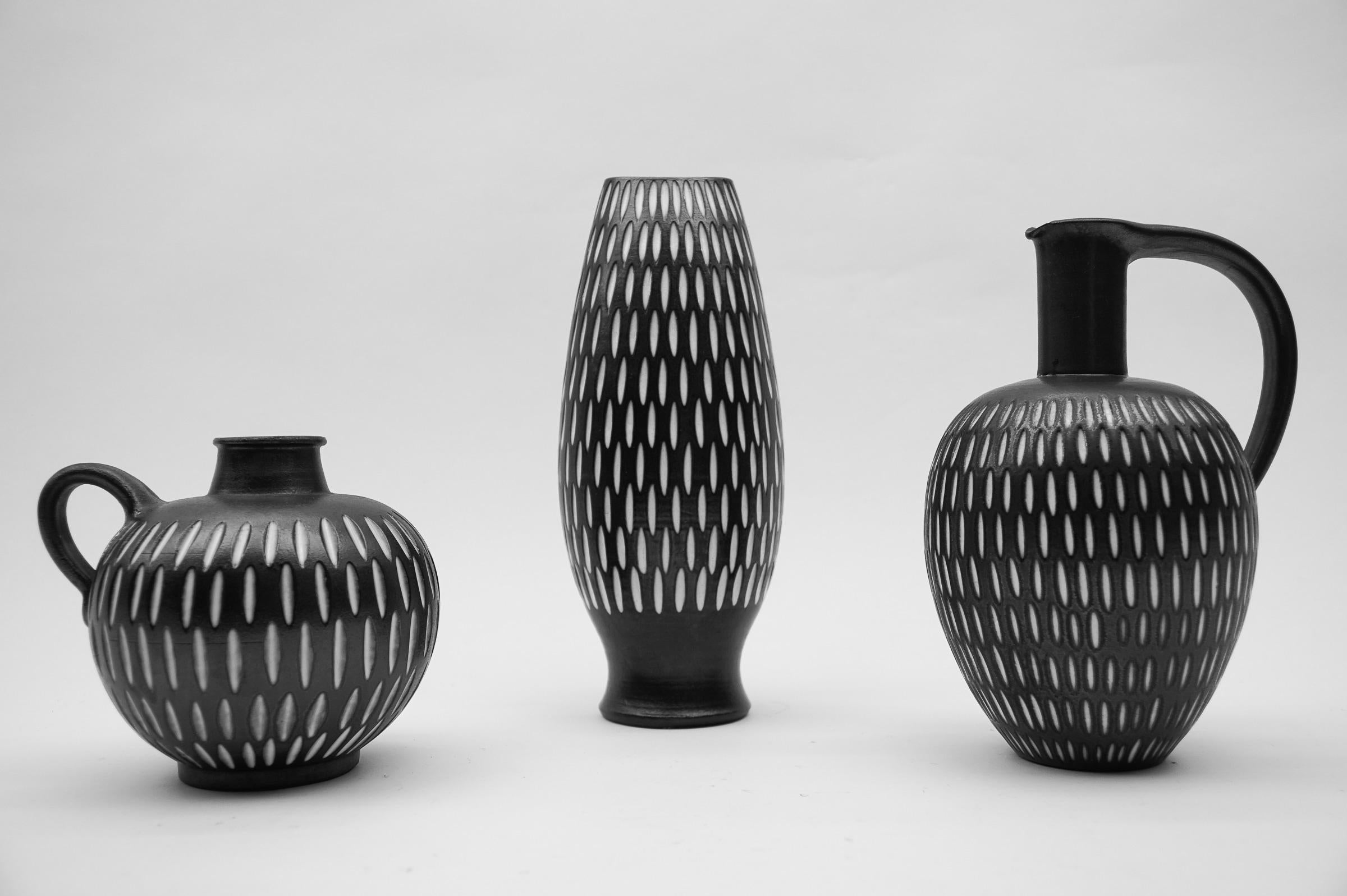 Mid-Century Modern Set of 3 Studio Ceramic Vases by Wilhelm & Elly Kuch, 1960s, Germany For Sale