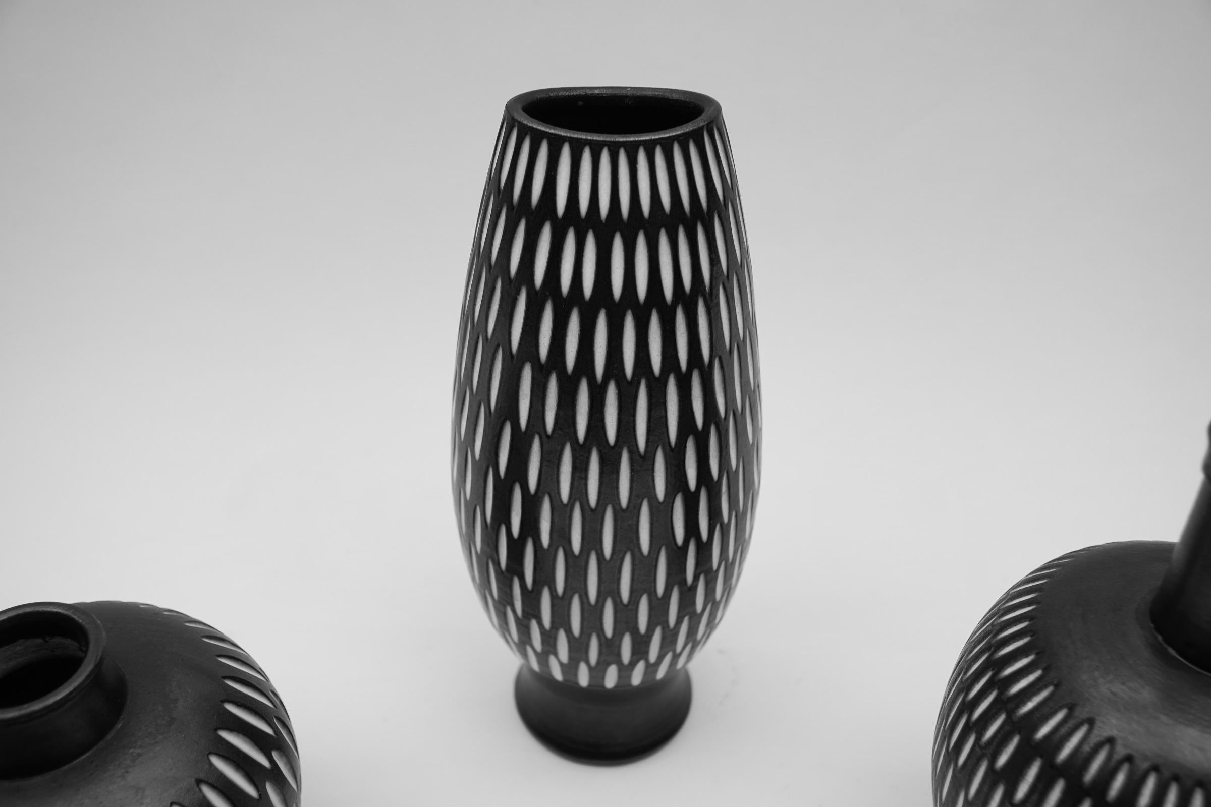 Allemand Ensemble de 3 vases Studio Ceramics par Wilhelm & Ellis Kuch, années 1960, Allemagne en vente