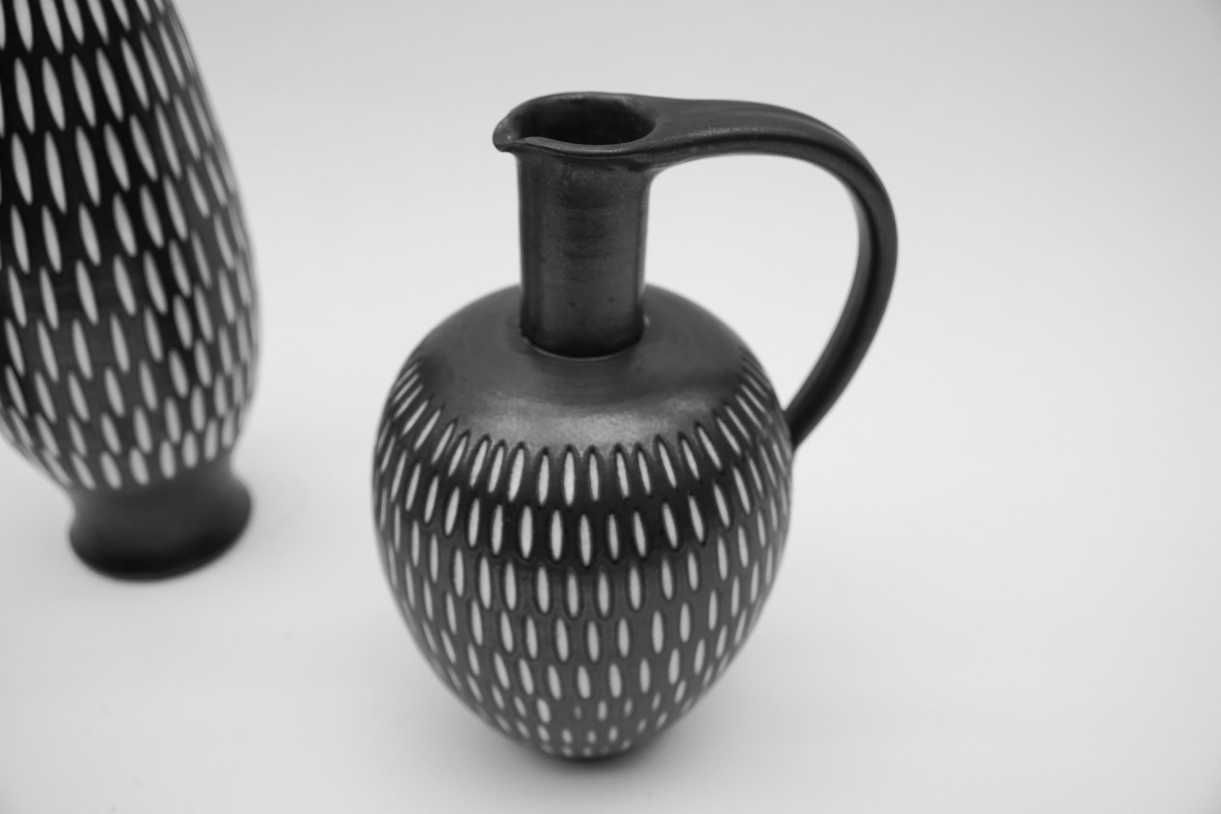 Ceramica Set di 3 vasi in ceramica di Studio A di Wilhelm & Elly Kuch, anni '60, Germania in vendita