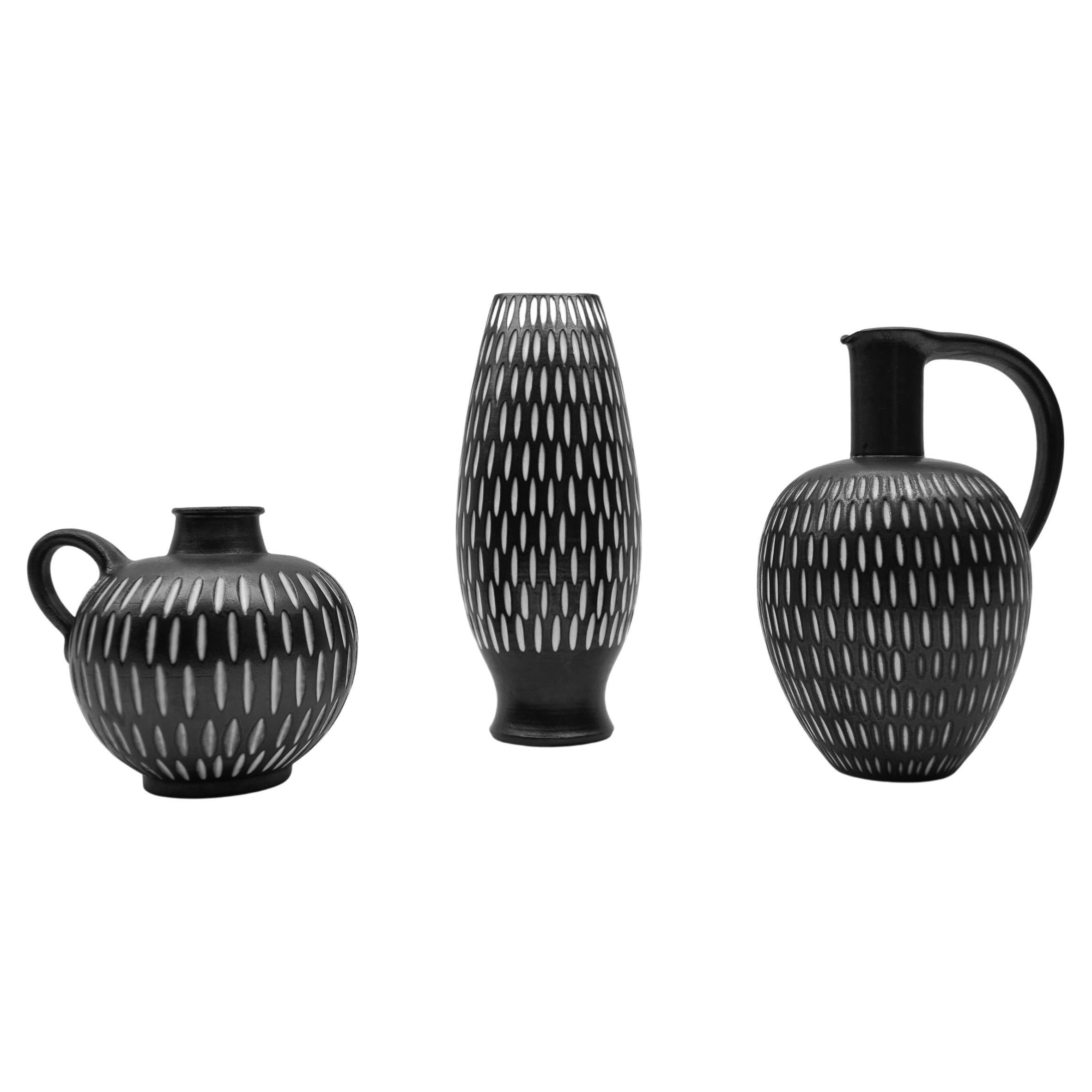 Set of 3 Studio Ceramic Vases by Wilhelm & Elly Kuch, 1960s, Germany For Sale