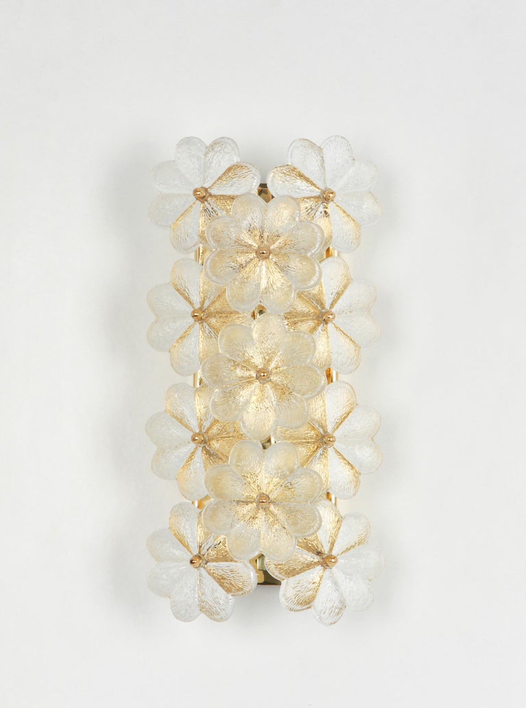 Set of 3 Stunning Murano Glass Flower Wall Lights by Ernst Palme