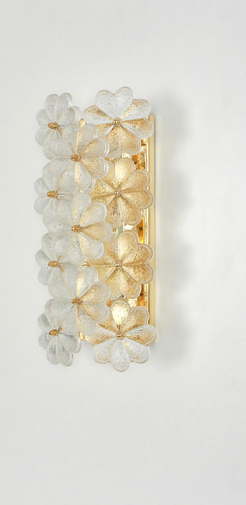 Late 20th Century Set of 3 Stunning Murano Glass Flower Wall Lights by Ernst Palme, Germany, 1970s