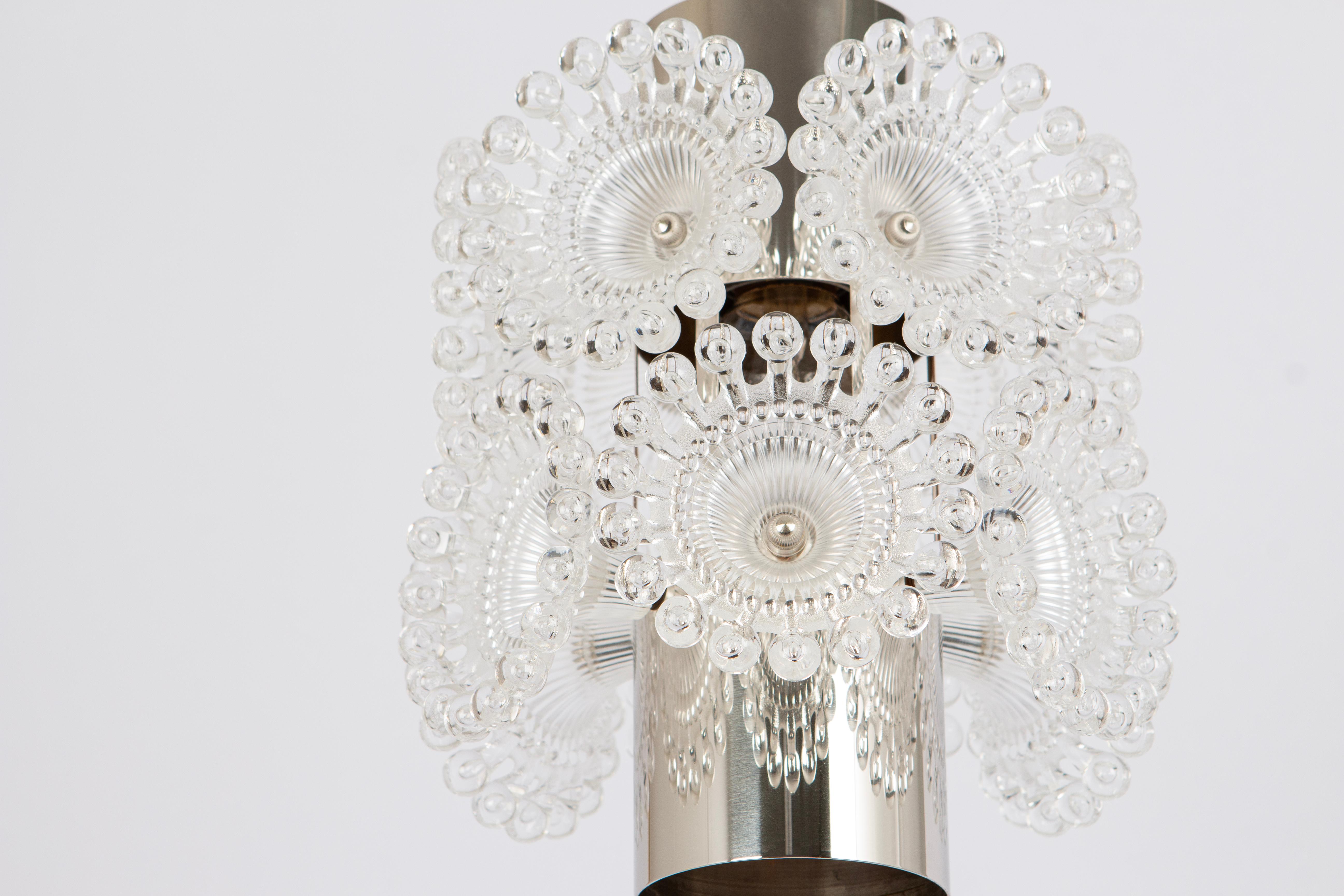 Mid-20th Century Set of 2 Stunning Petite Floral Chrome Sputnik Pendant lights, Germany, 1960s