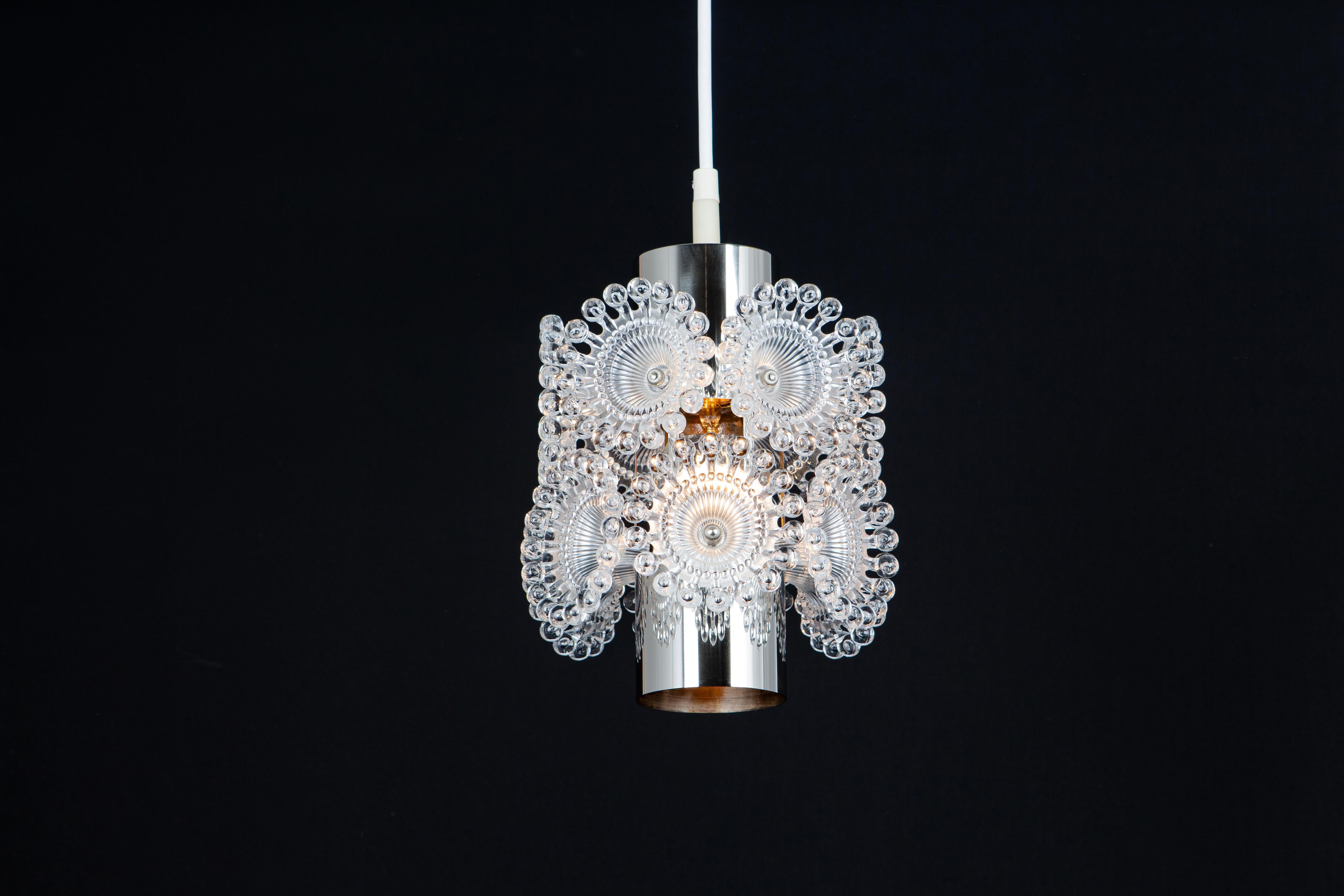 Set of 2 Stunning Petite Floral Chrome Sputnik Pendant lights, Germany, 1960s 3